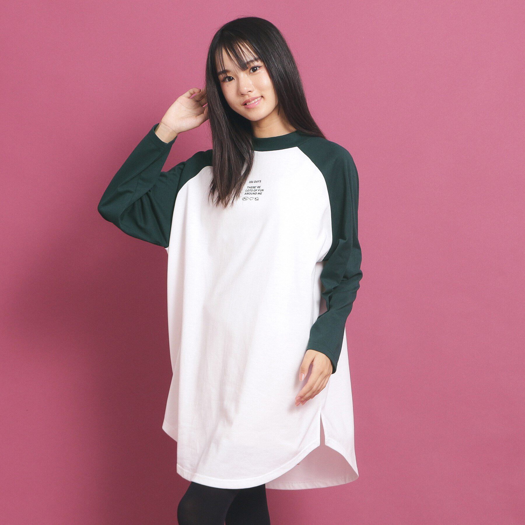 PINK-latte「ラグランスリーブクルーネックチュニックTシャツ」|ワンピース|