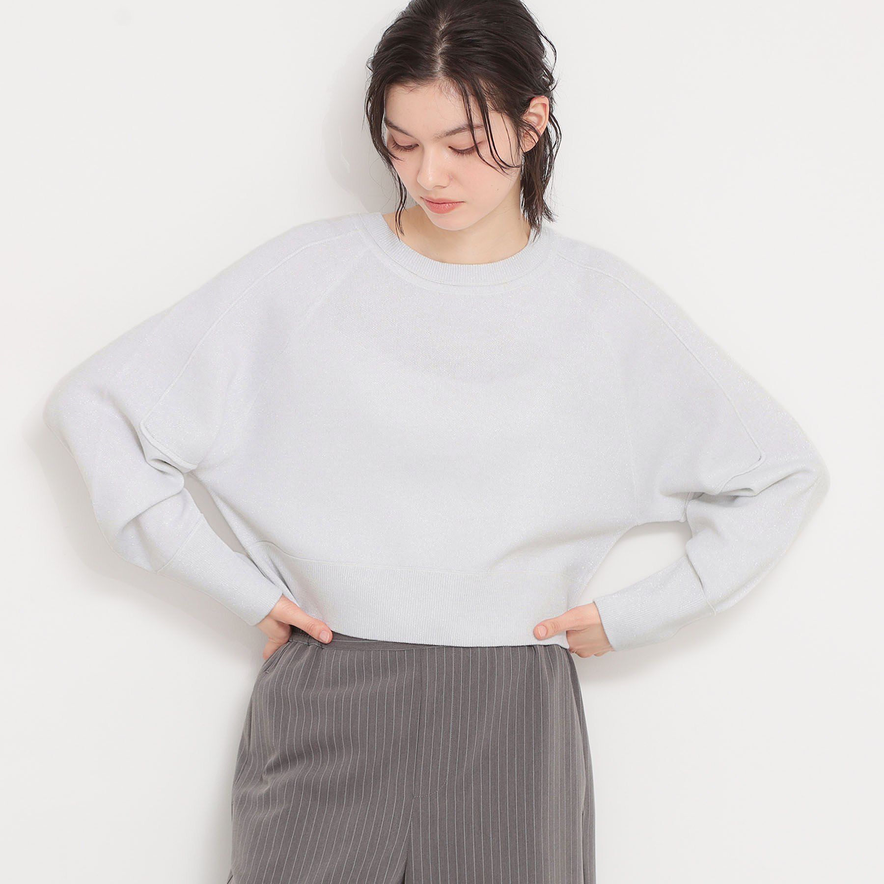 THE SHOP TK「【着丈が選べる】スウェットライクラメジャカードニット」|ニット・セーター|アイボリー/ショート