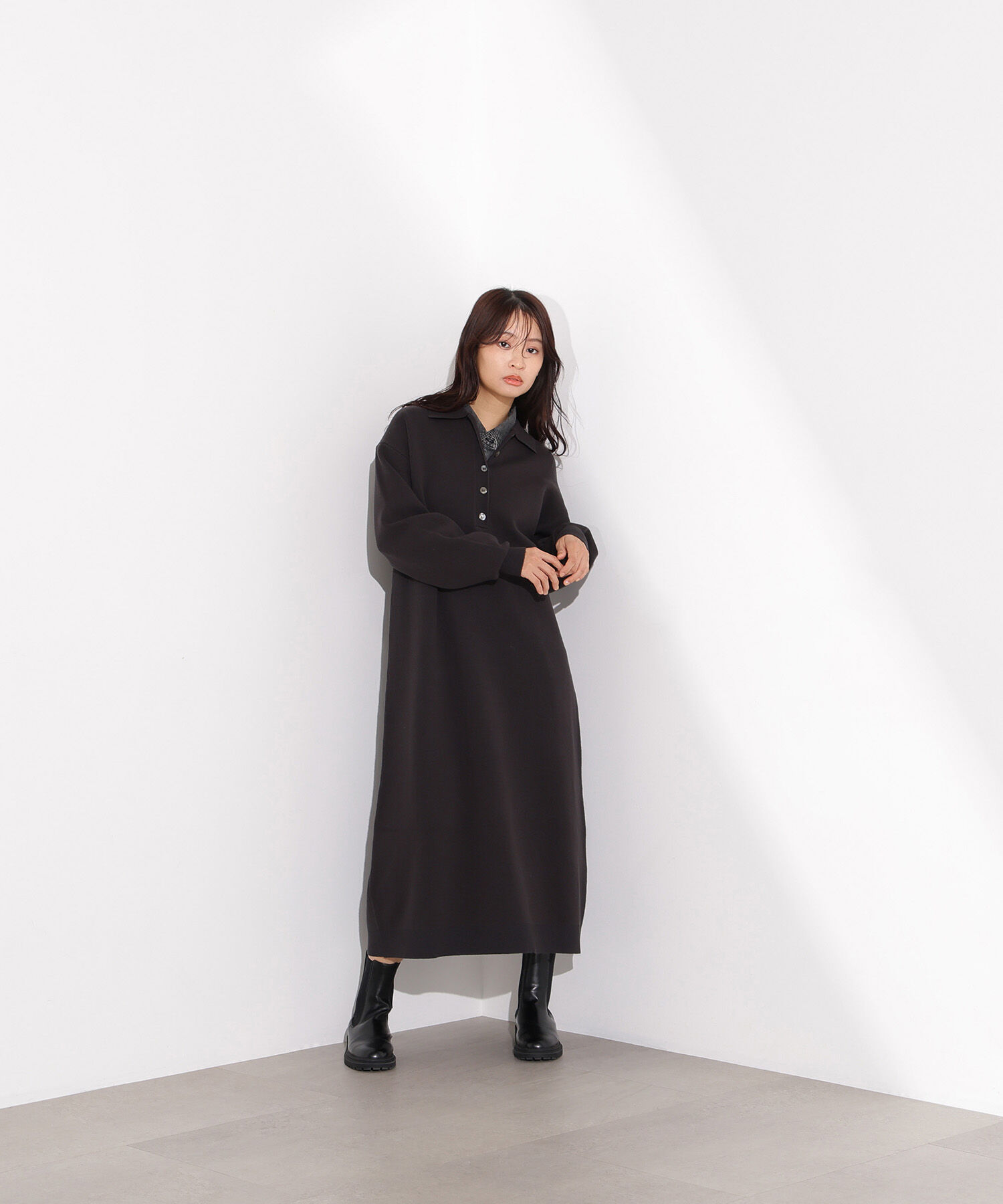  「スキッパーネックニットワンピース」|スカート|