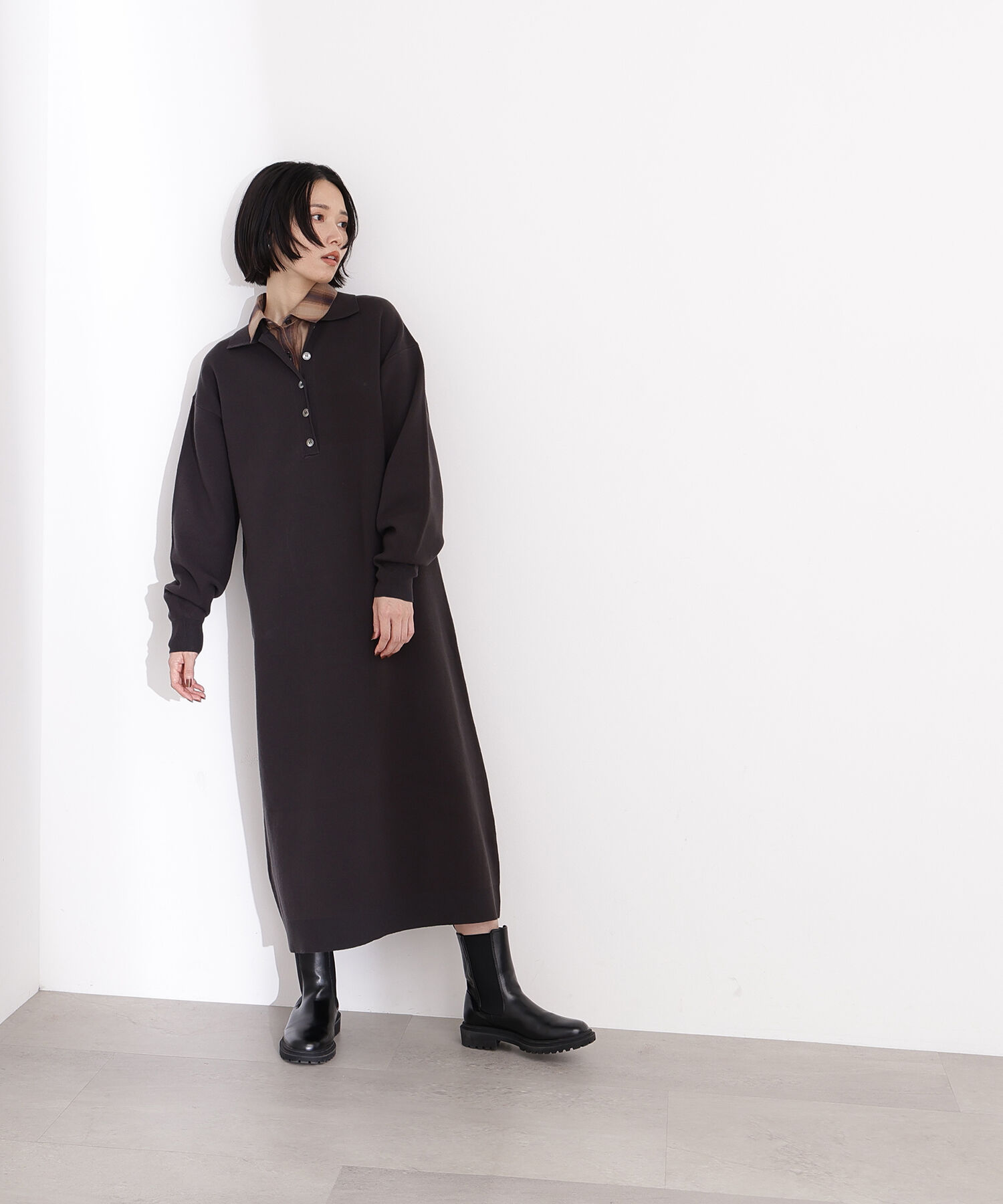  「スキッパーネックニットワンピース」|スカート|