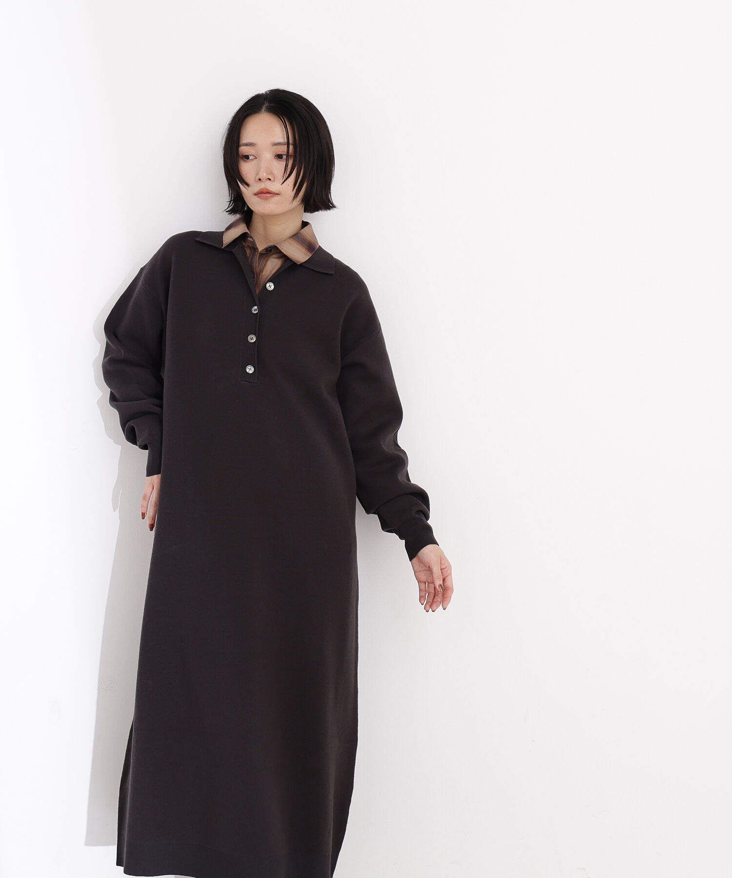  「スキッパーネックニットワンピース」|スカート|