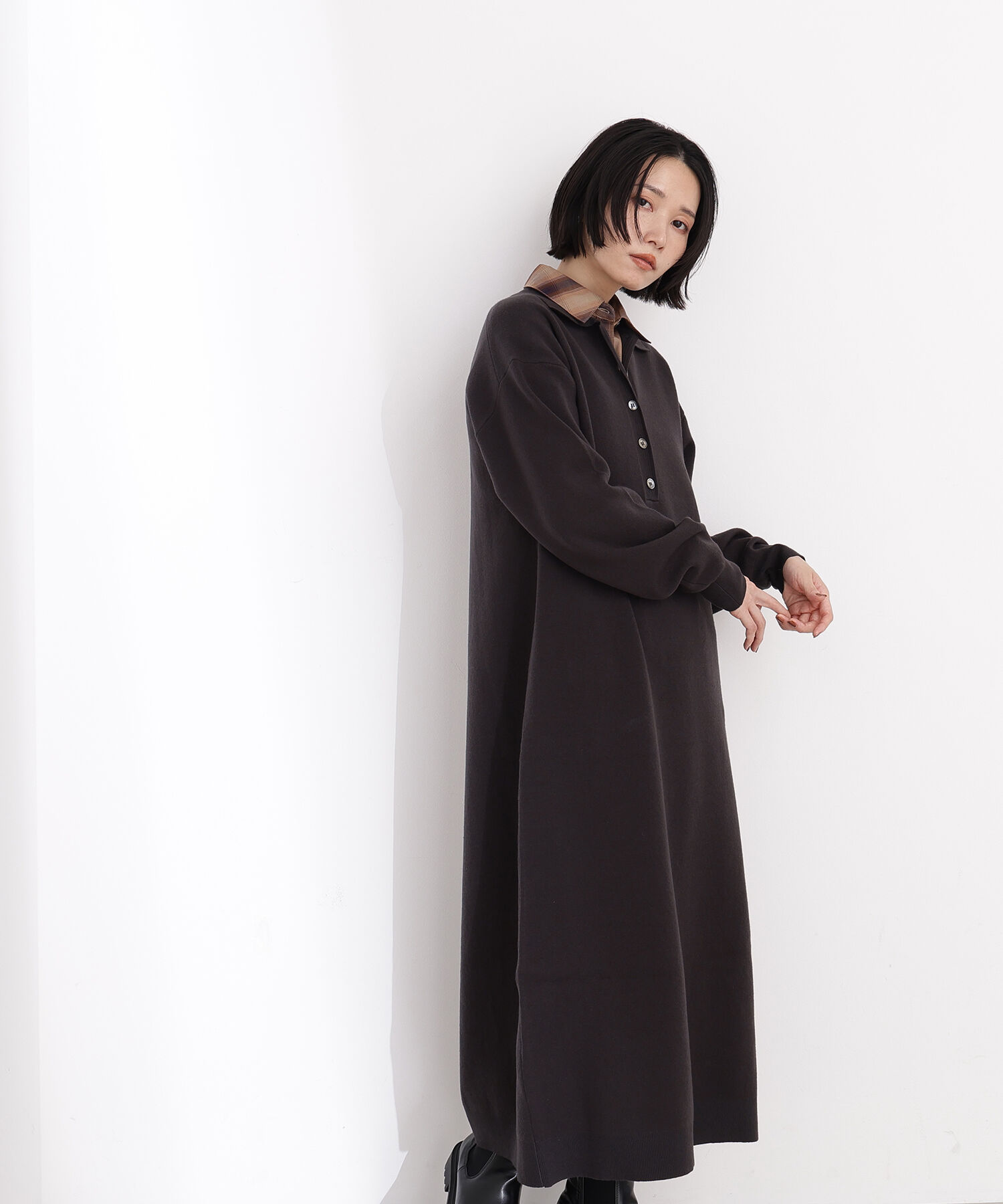  「スキッパーネックニットワンピース」|スカート|