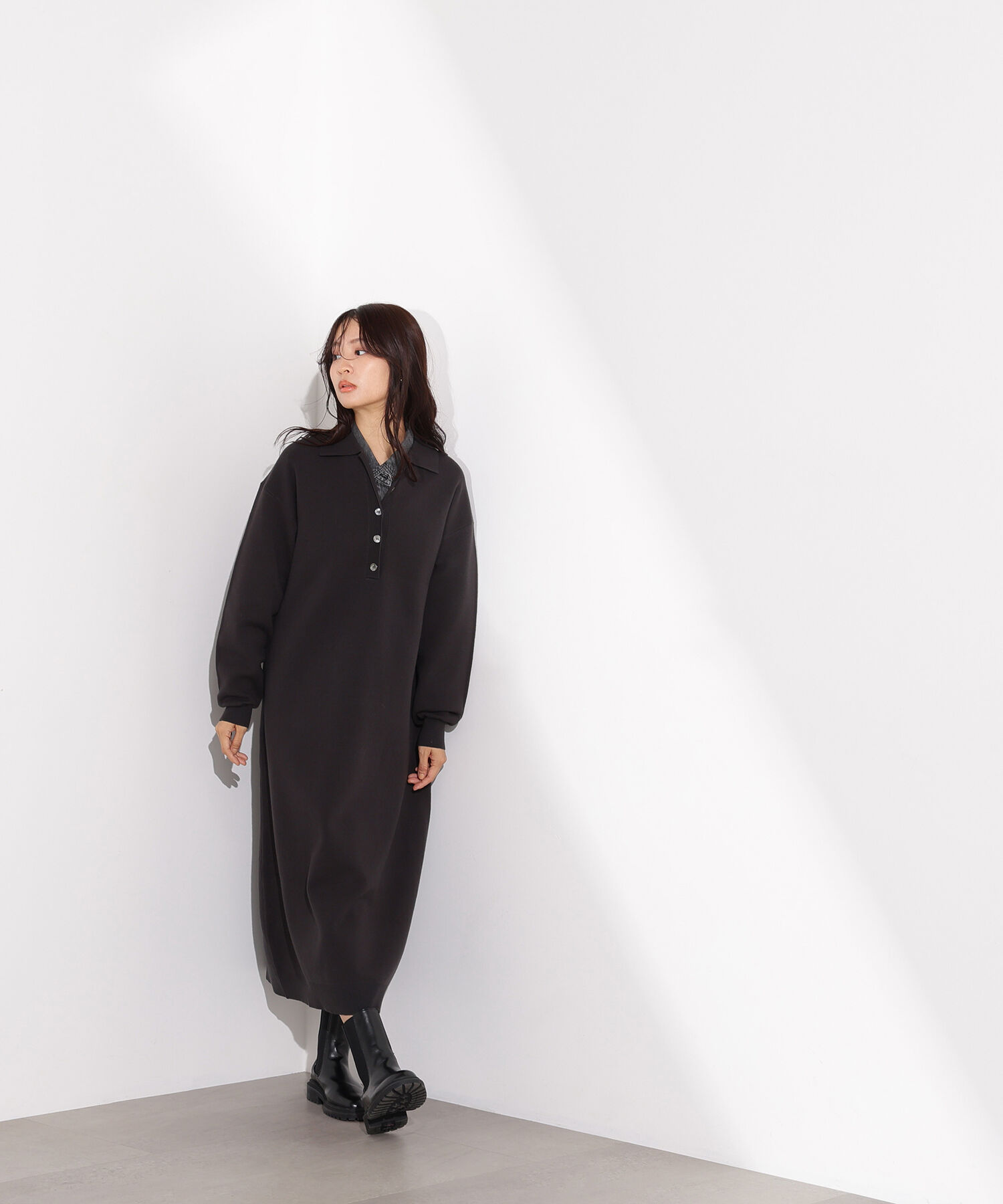  「スキッパーネックニットワンピース」|スカート|