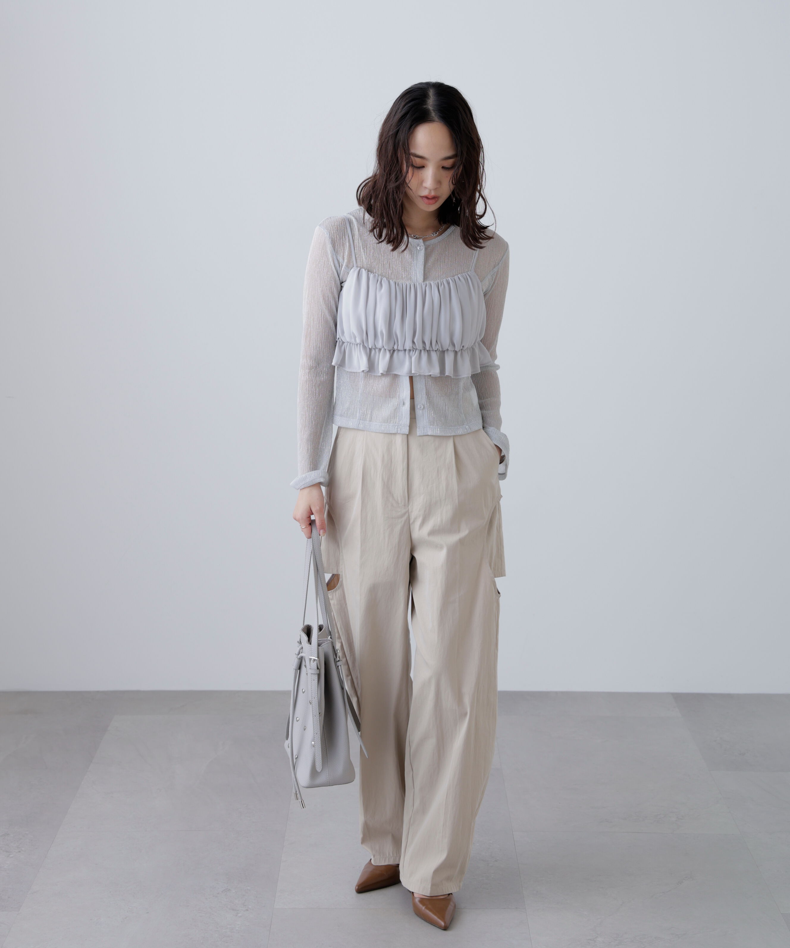  「ラメシアー楊柳カットソーカーディガン」|Tシャツ・カットソー|