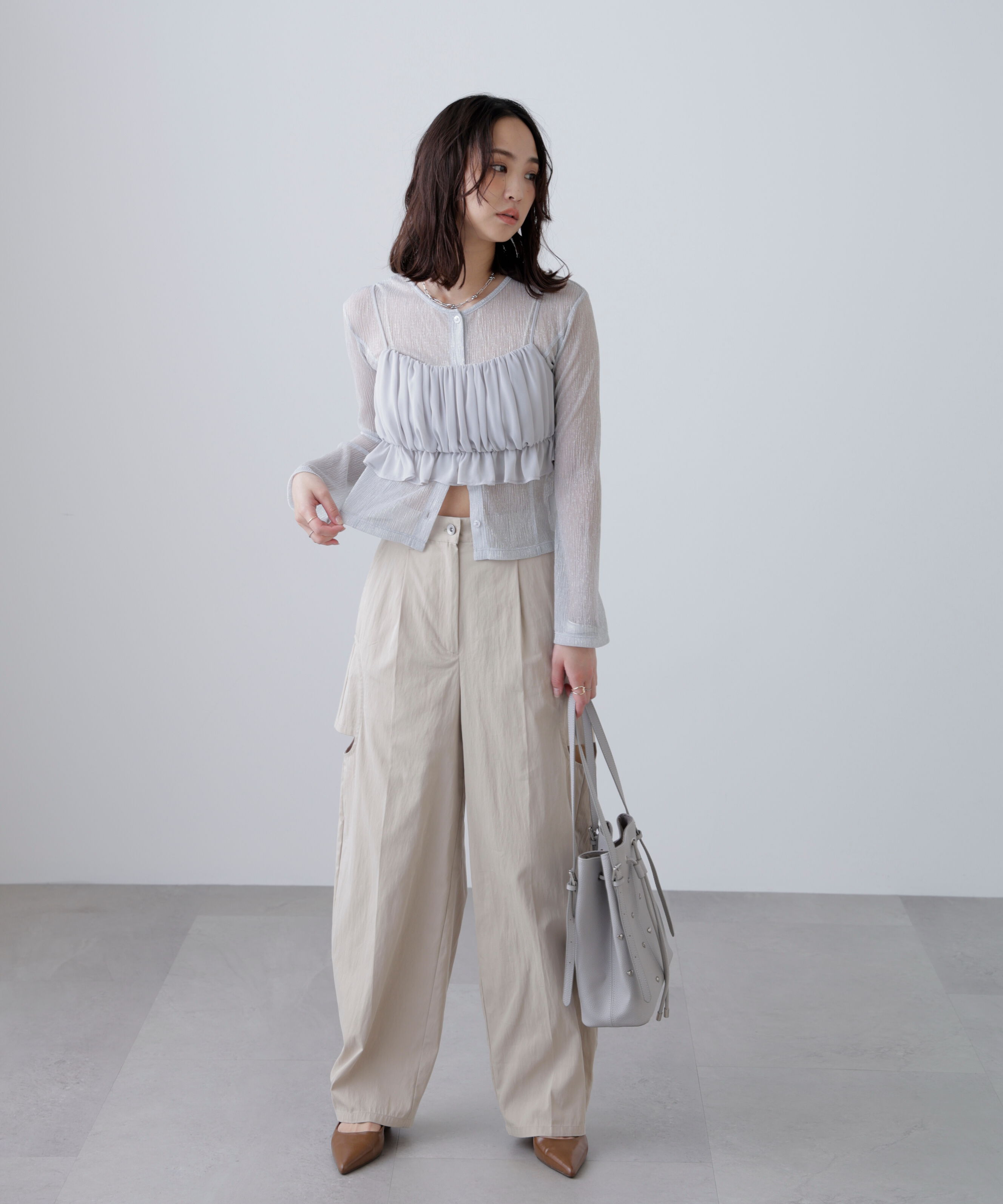  「ラメシアー楊柳カットソーカーディガン」|Tシャツ・カットソー|