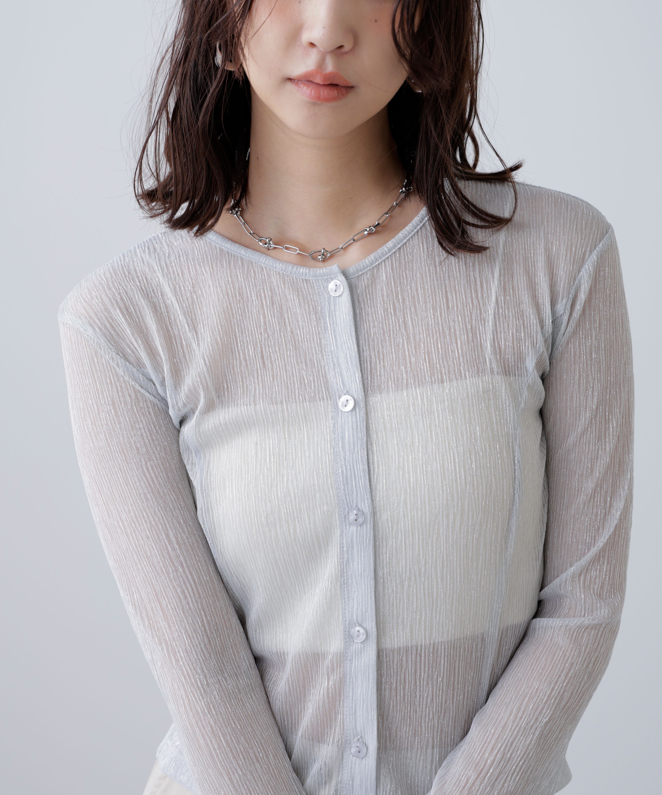  「ラメシアー楊柳カットソーカーディガン」|Tシャツ・カットソー|