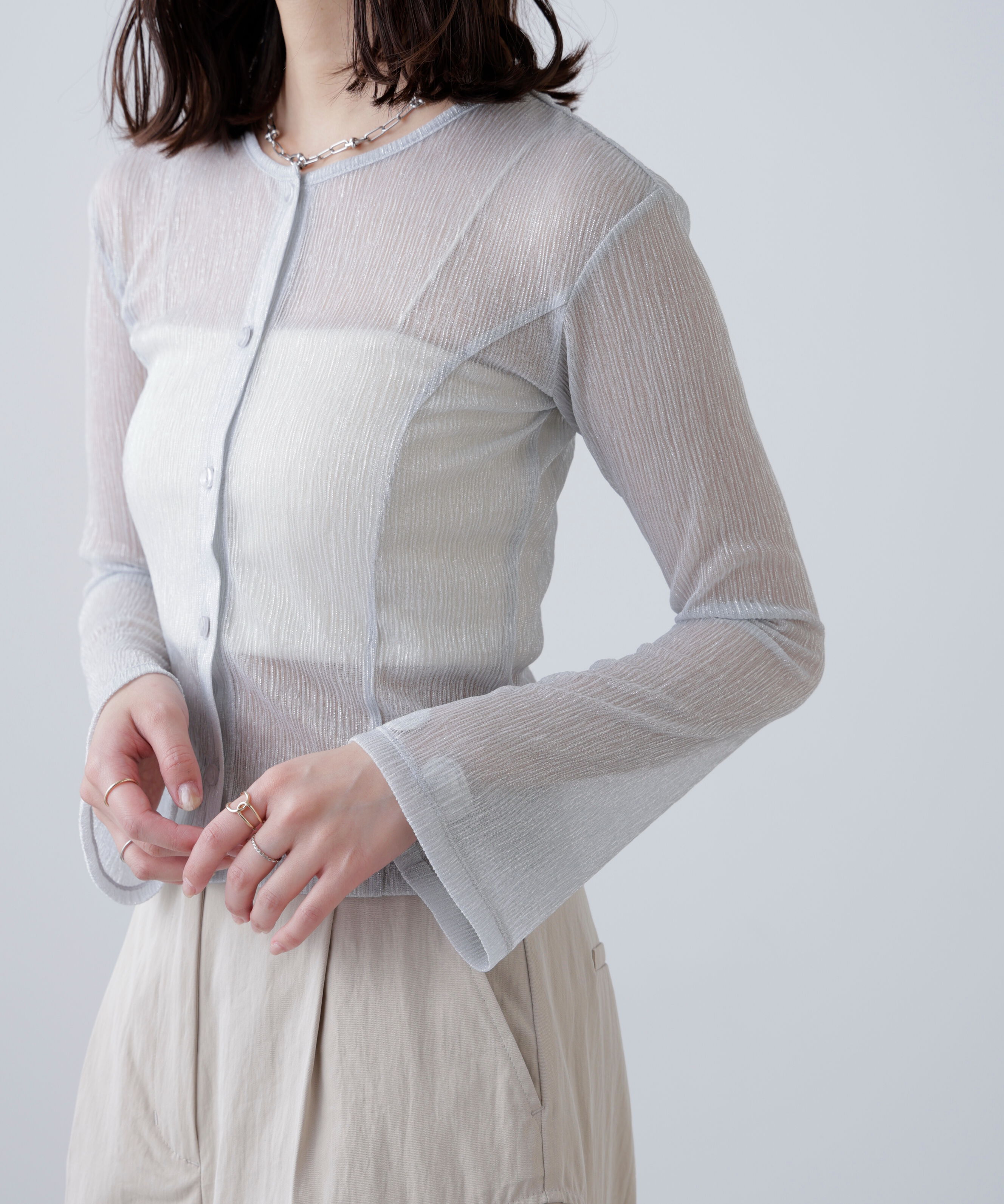  「ラメシアー楊柳カットソーカーディガン」|Tシャツ・カットソー|