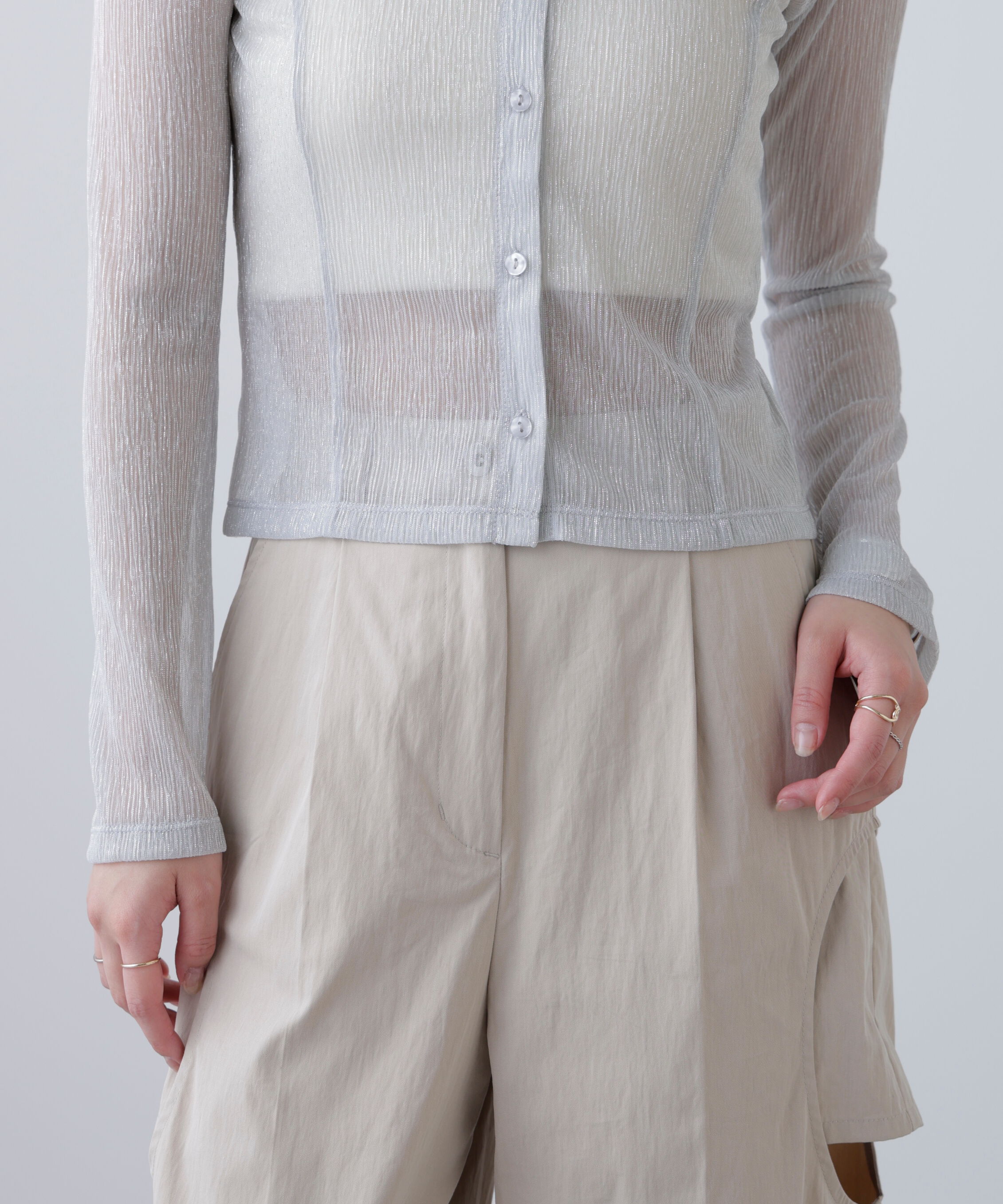  「ラメシアー楊柳カットソーカーディガン」|Tシャツ・カットソー|