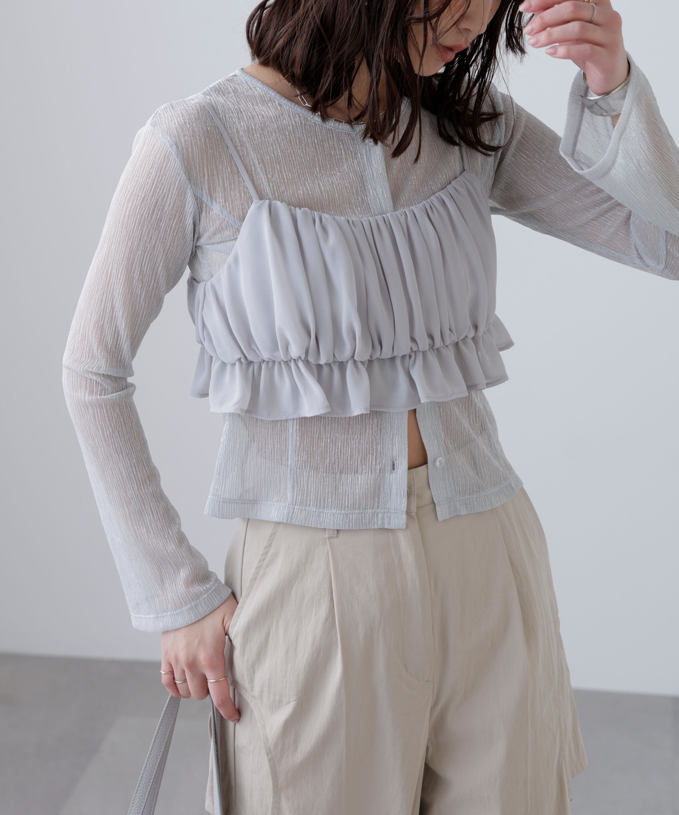  「ラメシアー楊柳カットソーカーディガン」|Tシャツ・カットソー|