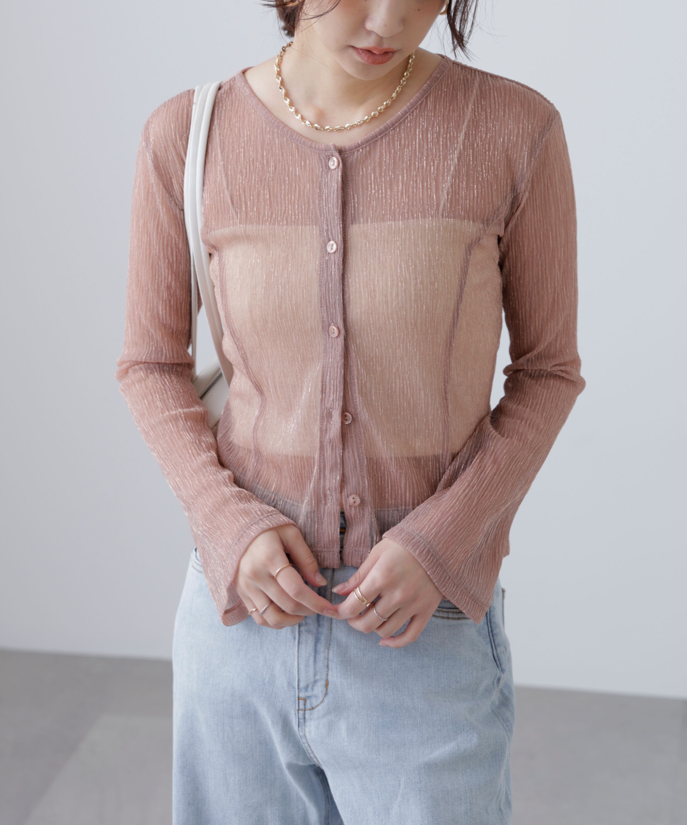  「ラメシアー楊柳カットソーカーディガン」|Tシャツ・カットソー|