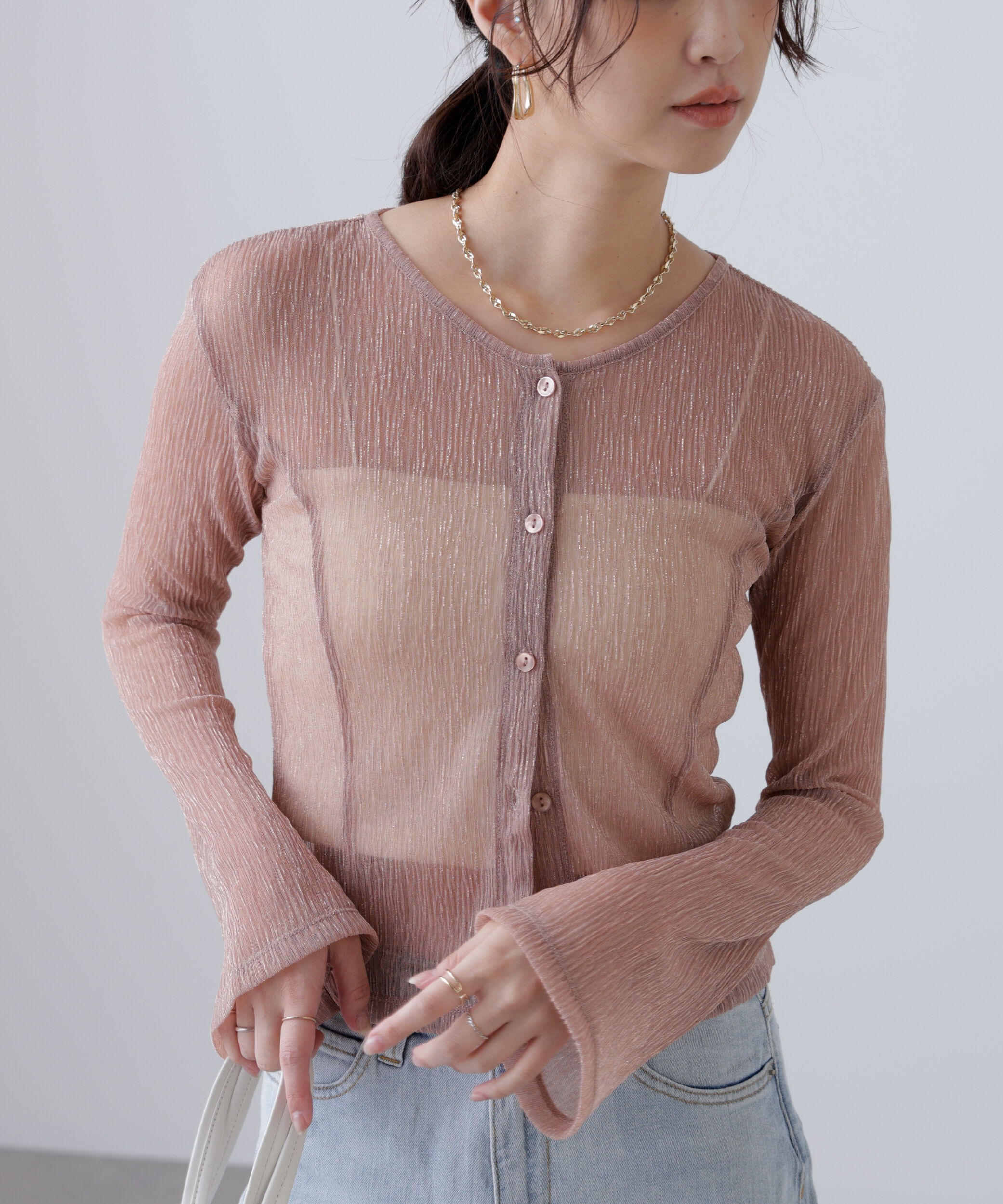  「ラメシアー楊柳カットソーカーディガン」|Tシャツ・カットソー|