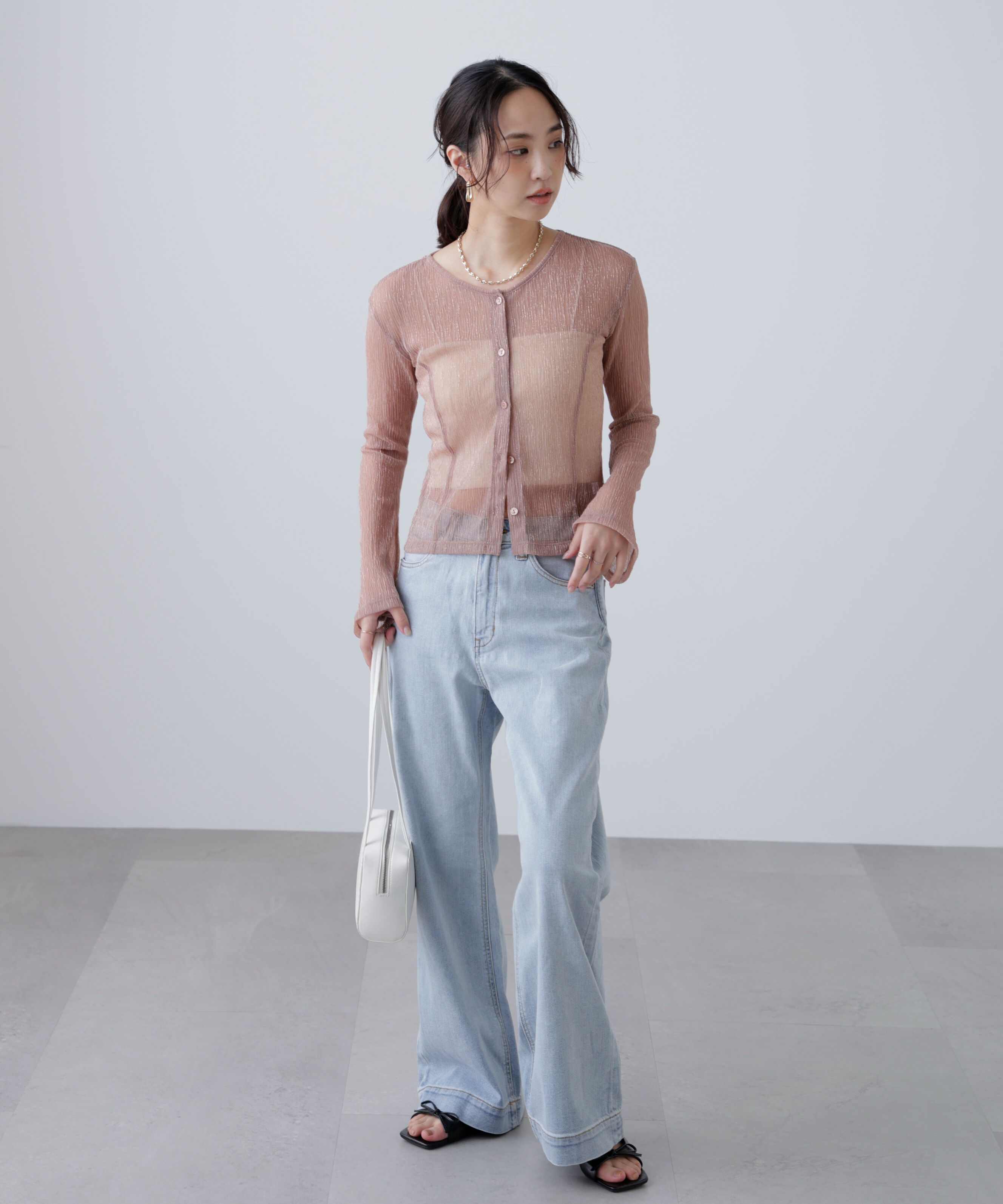  「ラメシアー楊柳カットソーカーディガン」|Tシャツ・カットソー|