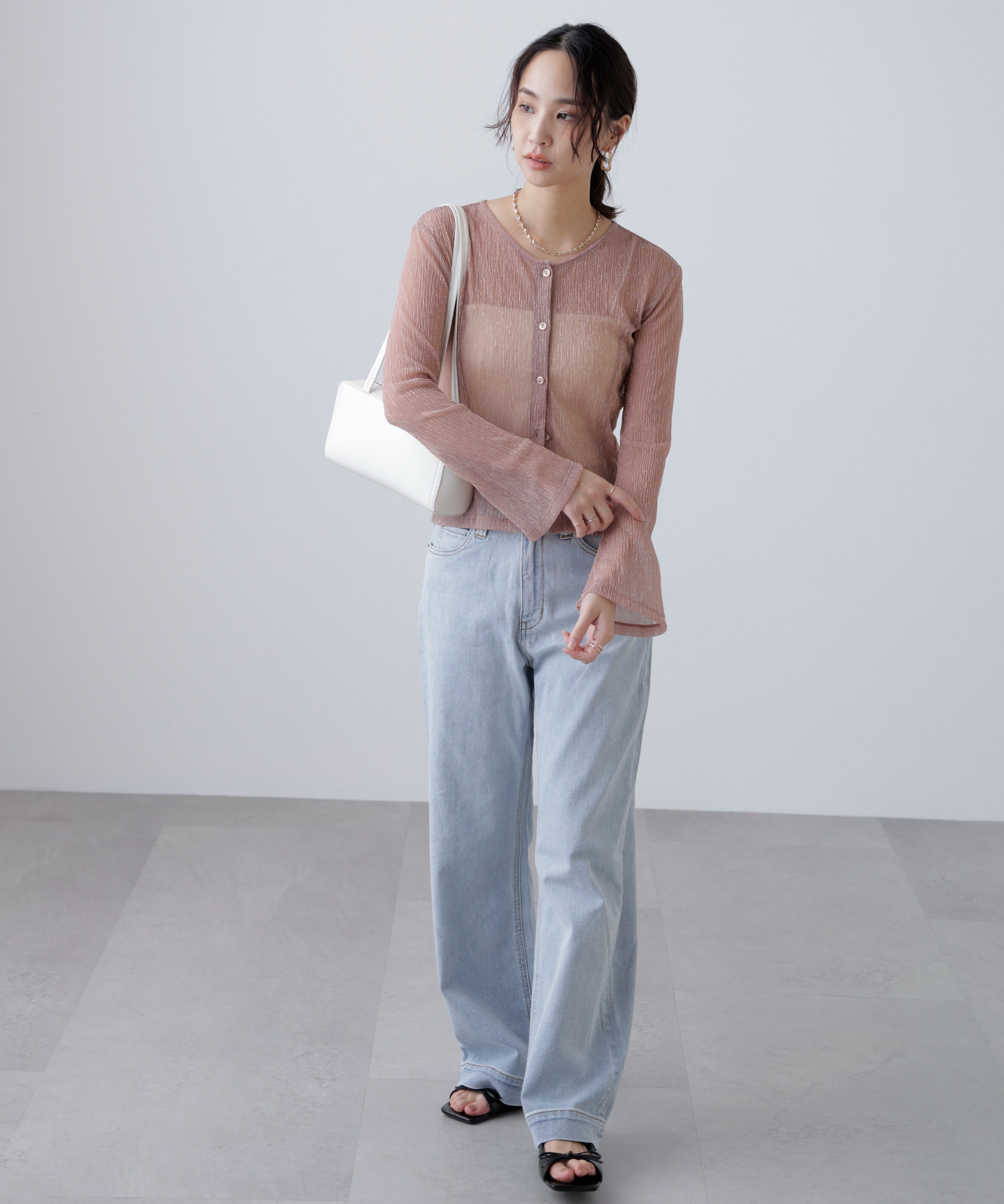  「ラメシアー楊柳カットソーカーディガン」|Tシャツ・カットソー|