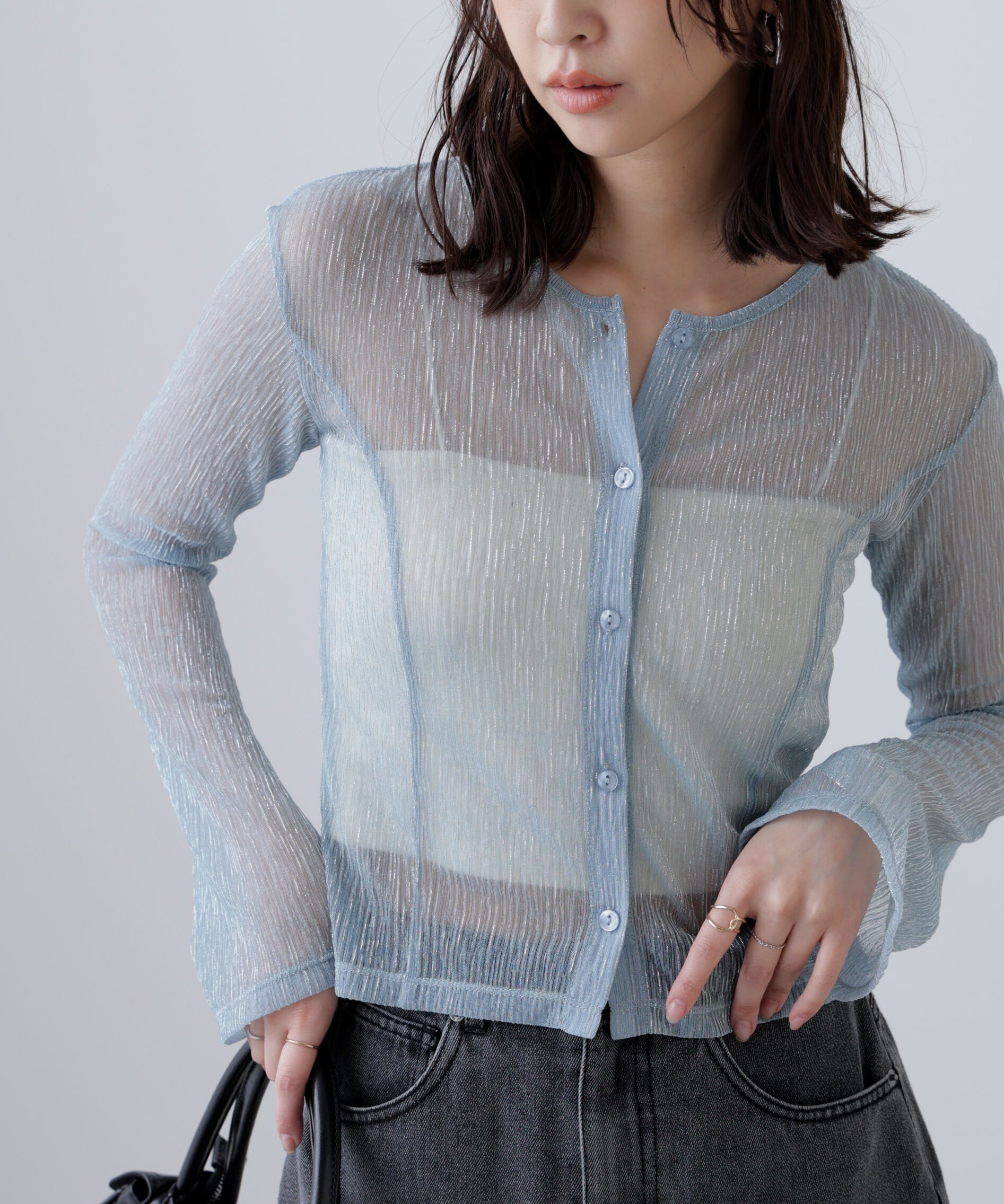  「ラメシアー楊柳カットソーカーディガン」|Tシャツ・カットソー|