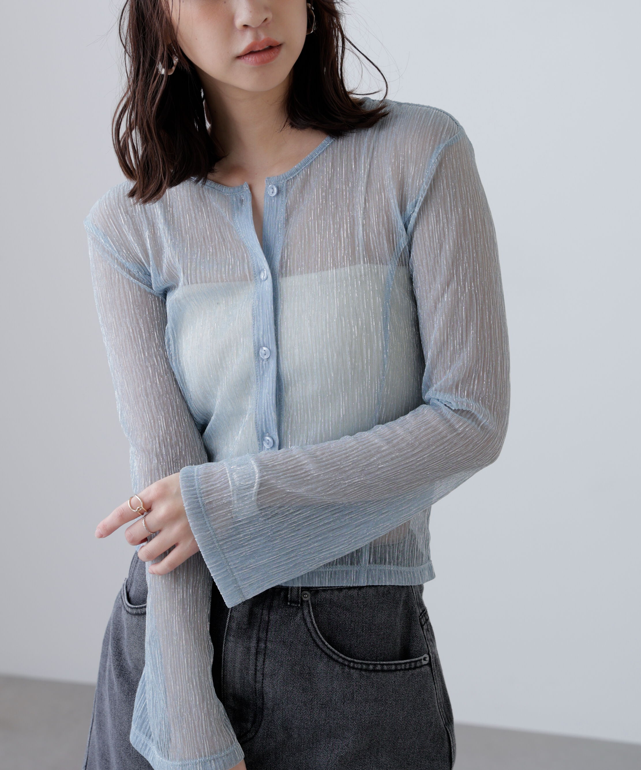  「ラメシアー楊柳カットソーカーディガン」|Tシャツ・カットソー|