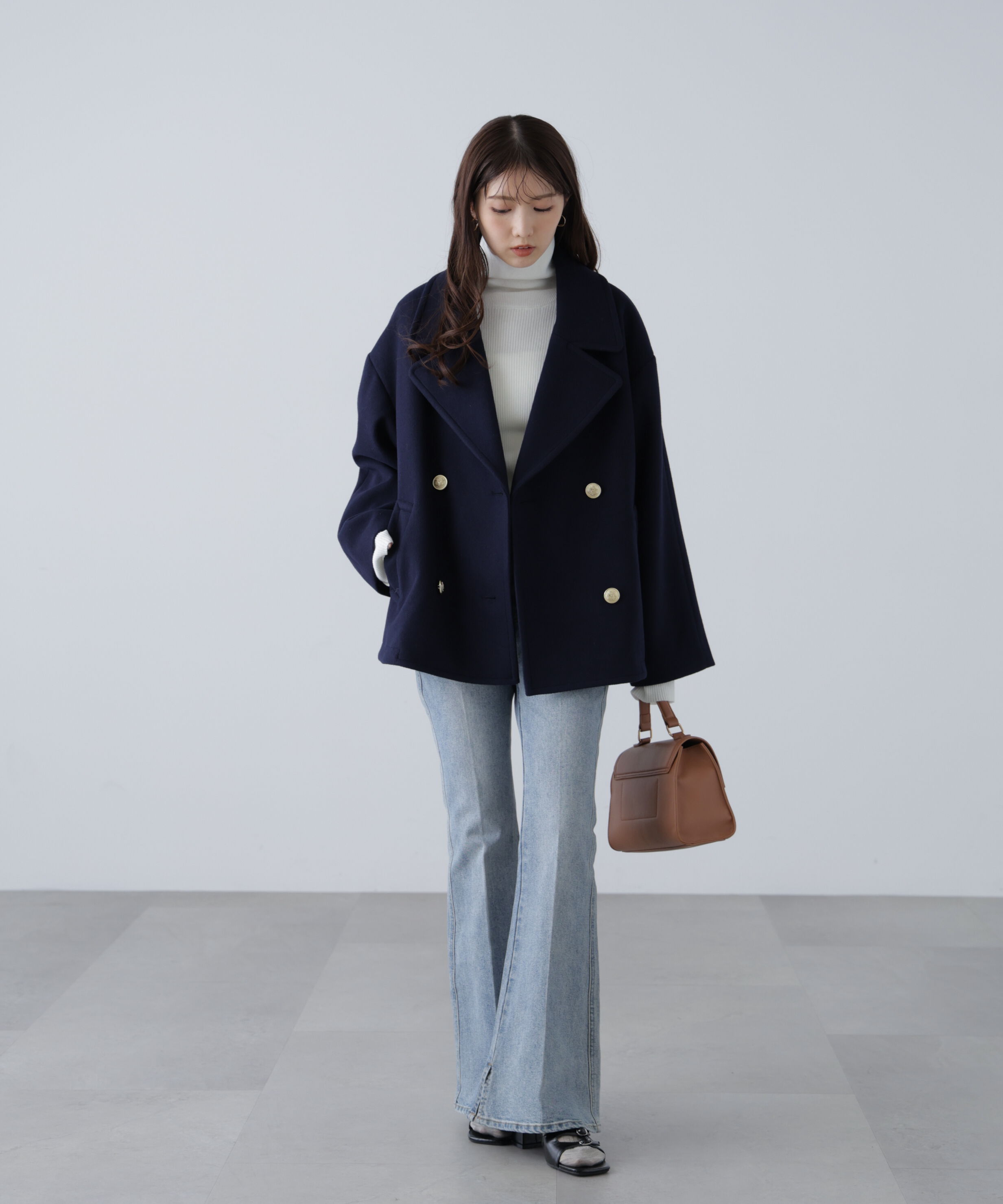  「袖金ボタンリブタートルニット」|ニット・セーター|