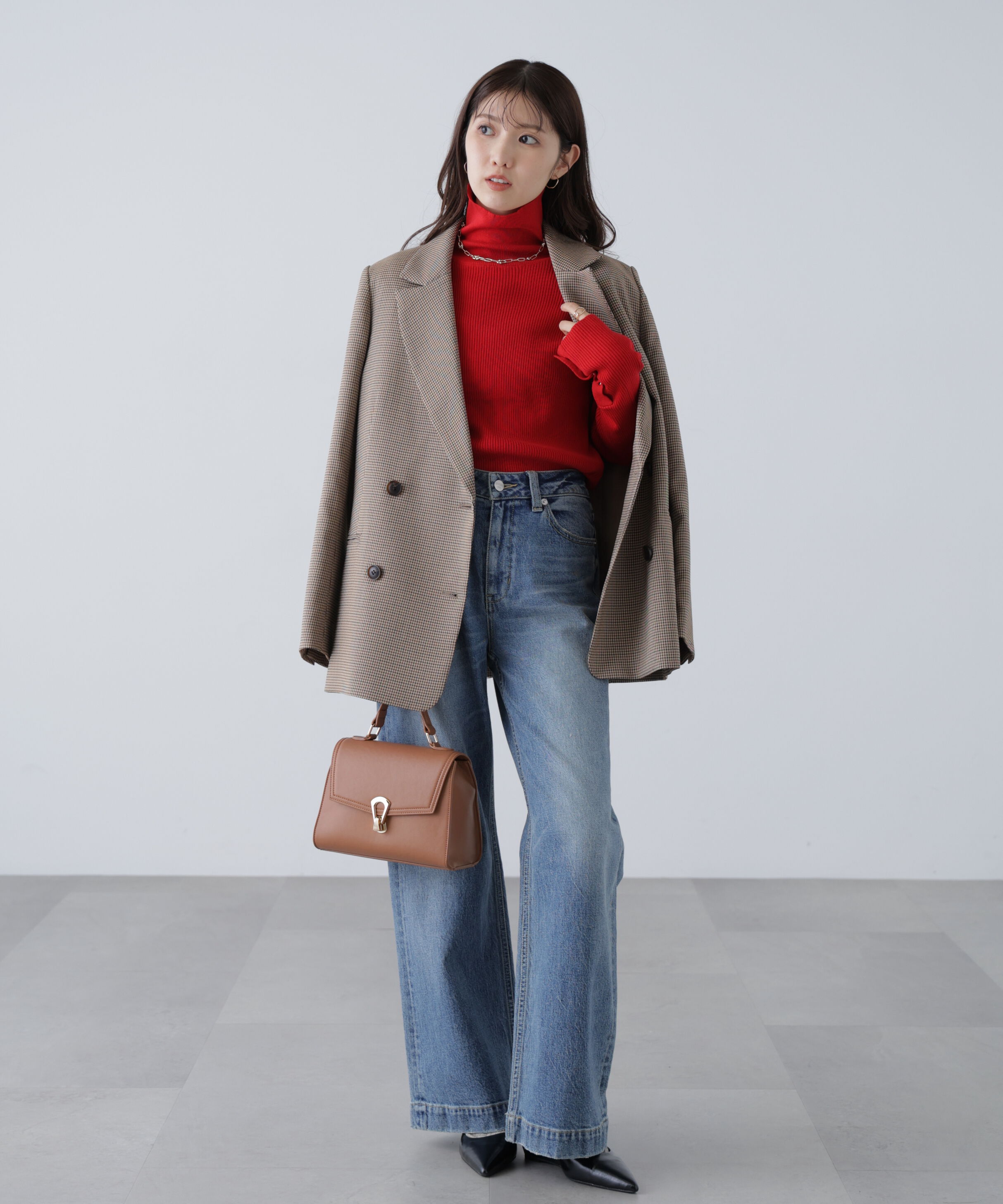  「袖金ボタンリブタートルニット」|ニット・セーター|