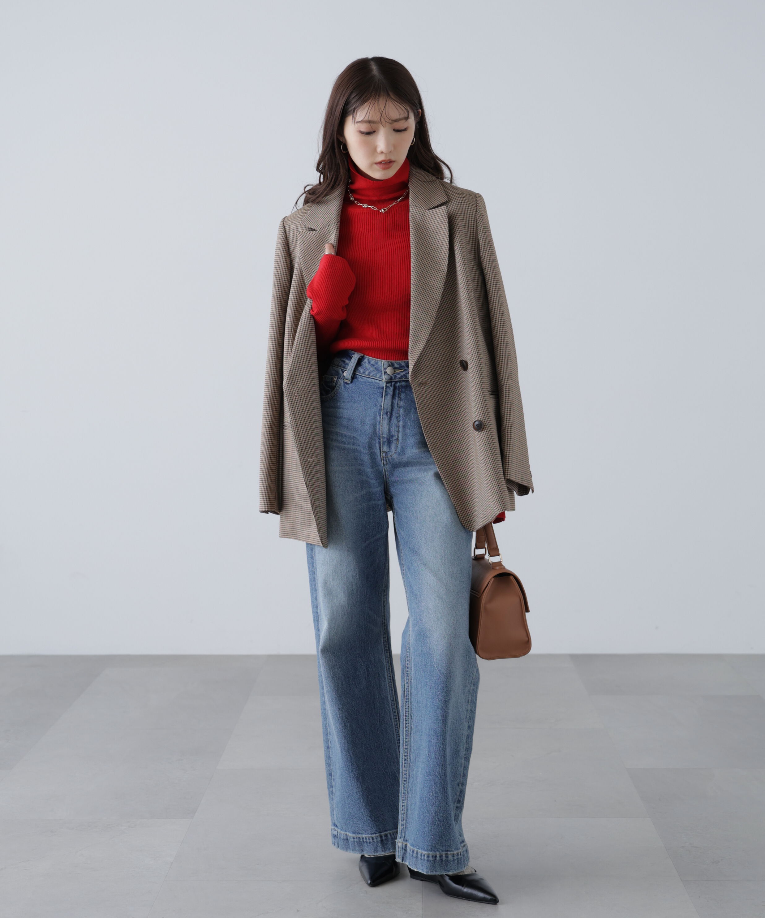  「袖金ボタンリブタートルニット」|ニット・セーター|