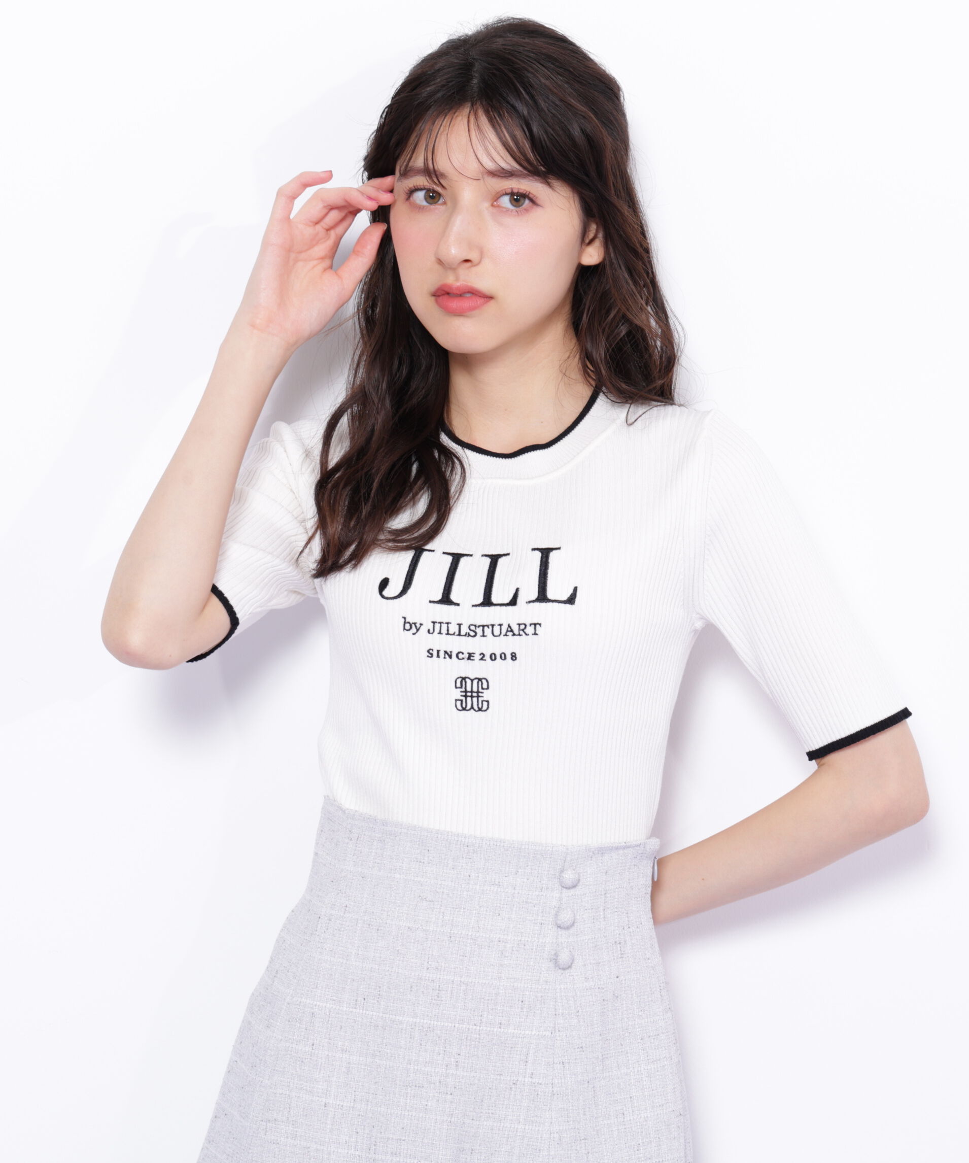  「ロゴ刺繍コンパクトリブニット」|ニット・セーター|ホワイト