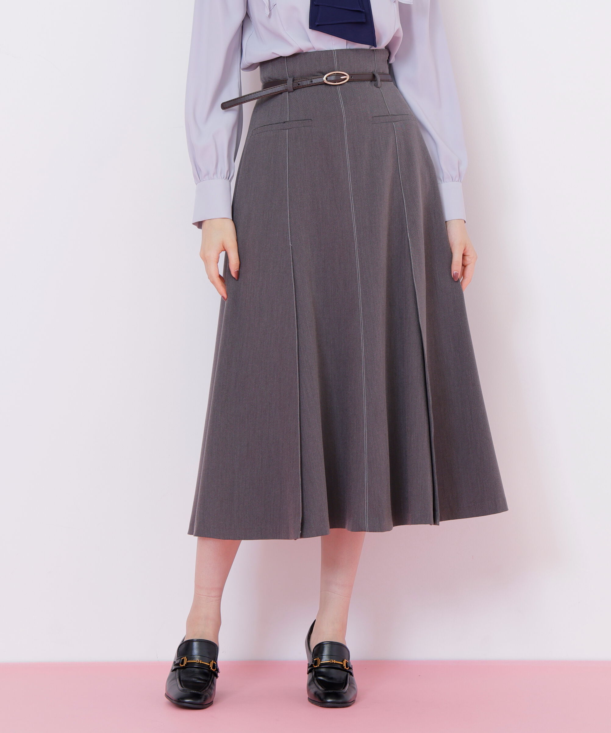  「細ベルト付きセミフレアスカート」|スカート|