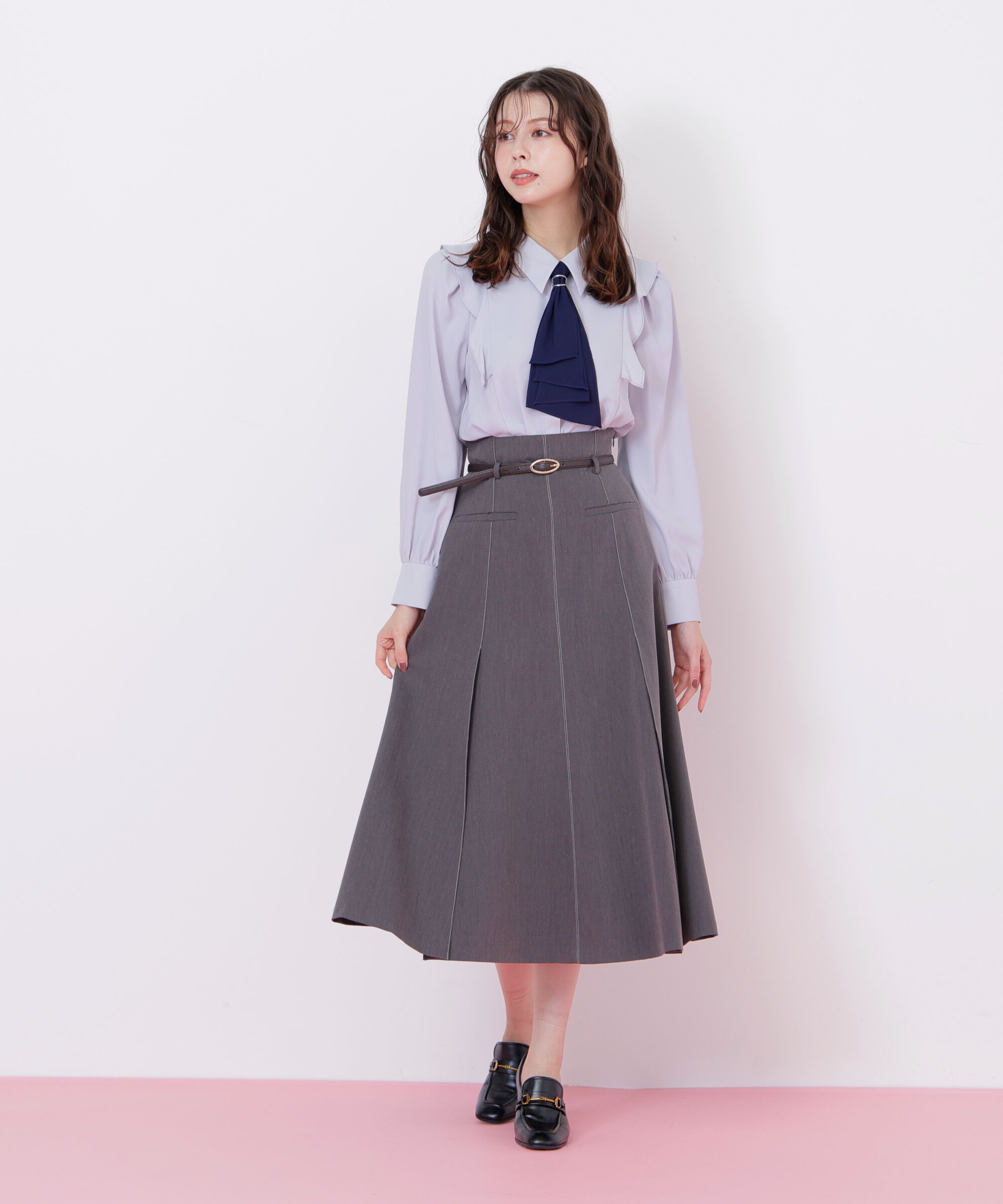  「細ベルト付きセミフレアスカート」|スカート|