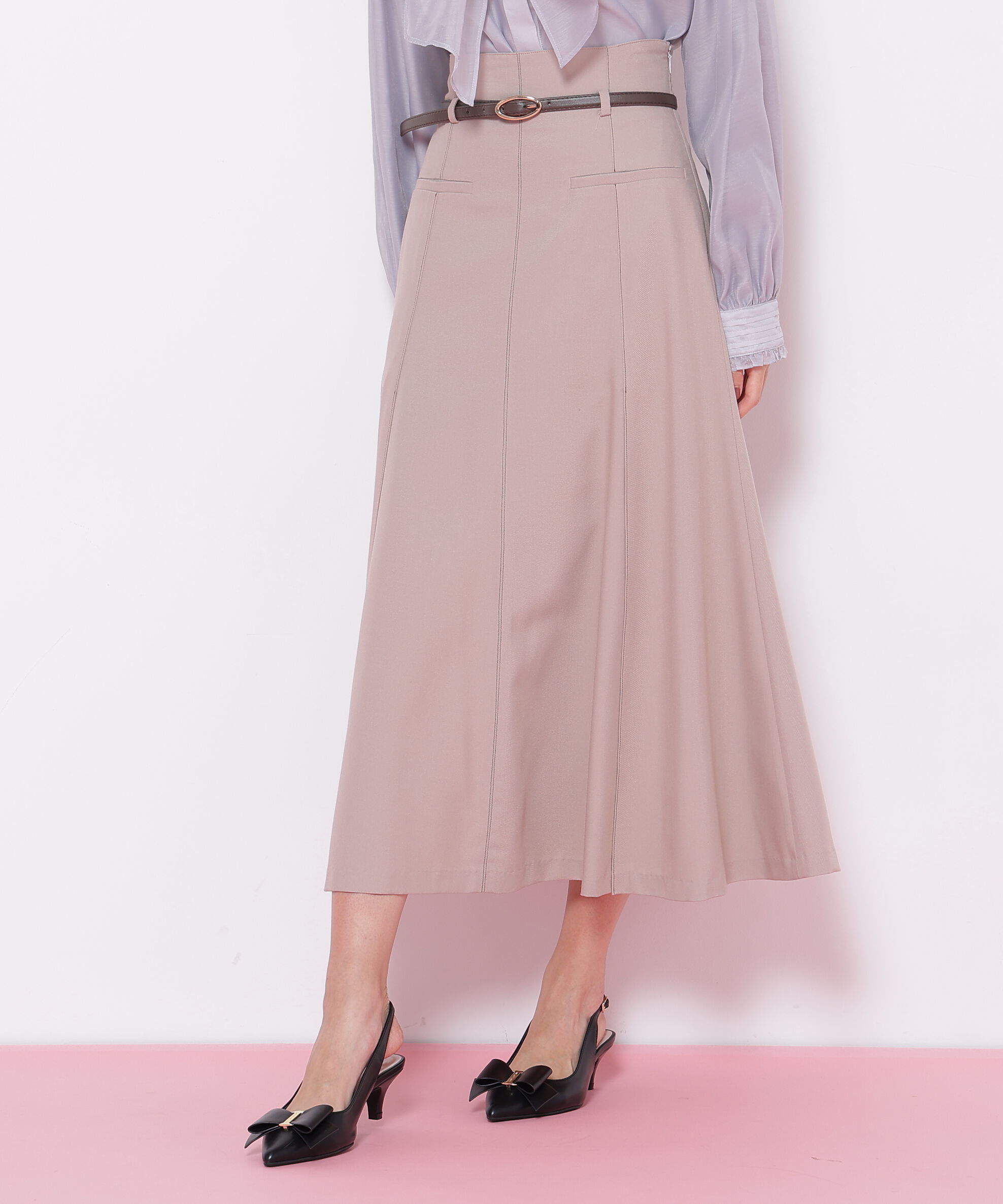  「細ベルト付きセミフレアスカート」|スカート|