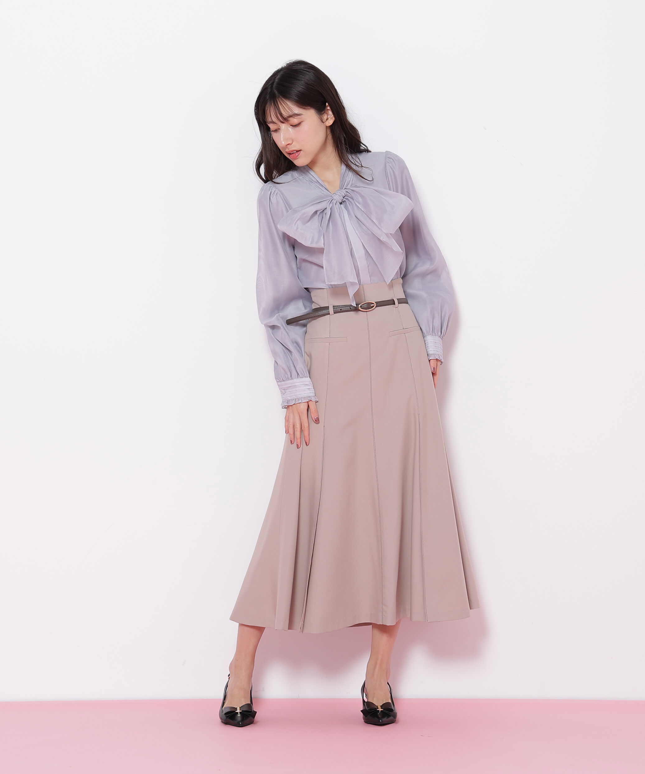 「細ベルト付きセミフレアスカート」|スカート|