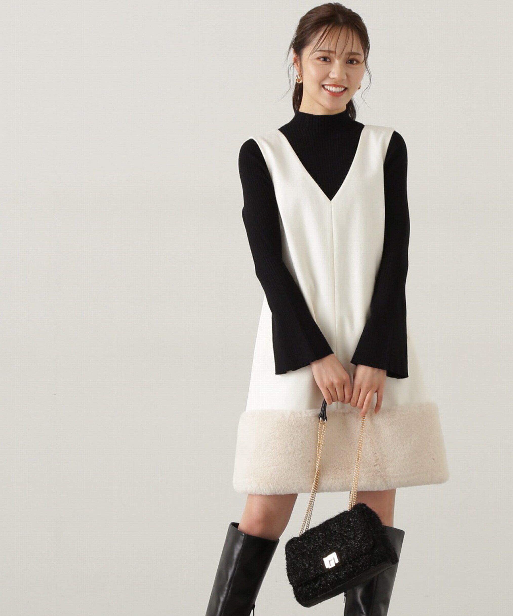 PROPORTION BODY DRESSING「パールボタンモックネックリブニット　24AW」|ニット・セーター|