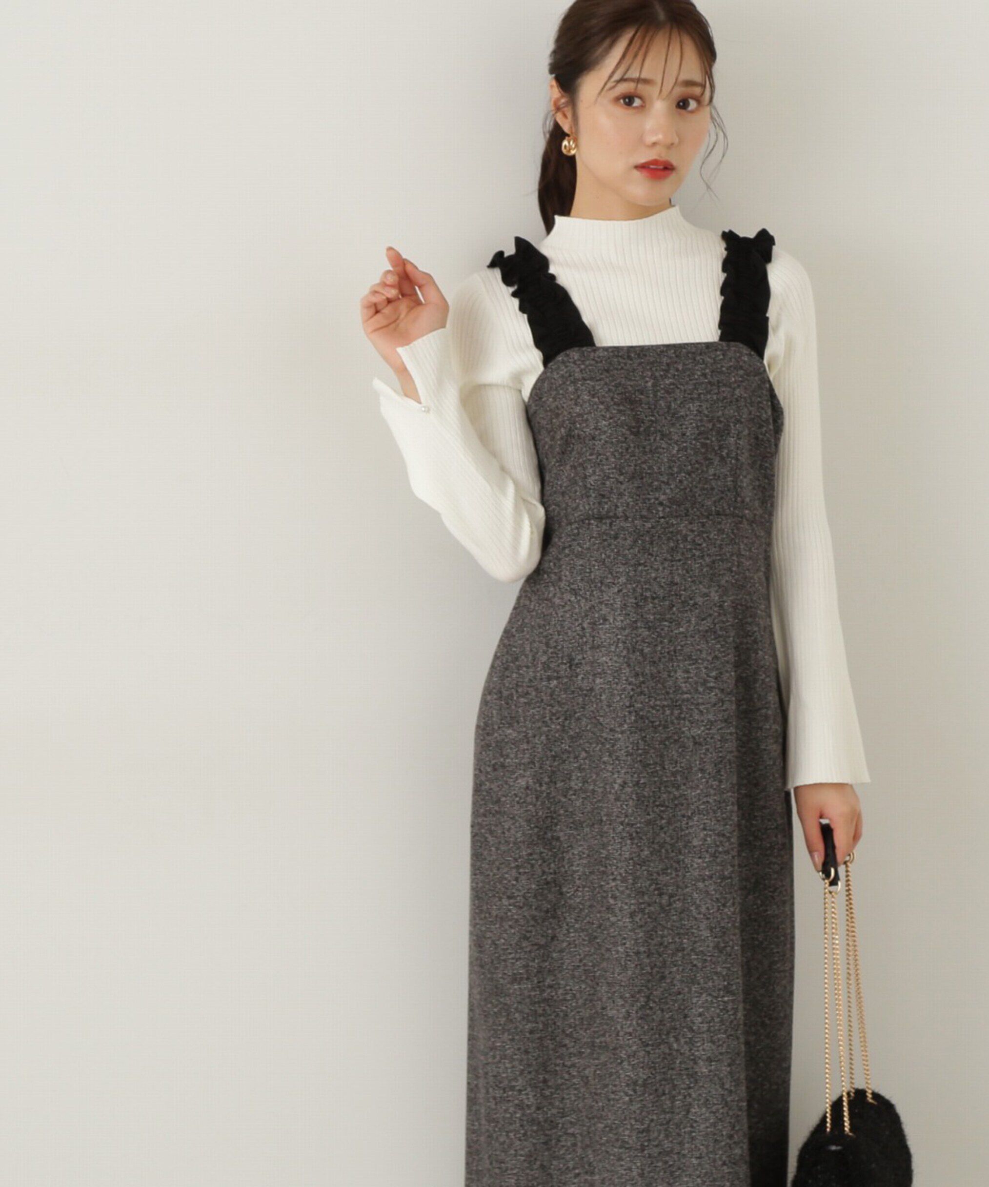 PROPORTION BODY DRESSING「パールボタンモックネックリブニット　24AW」|ニット・セーター|ホワイト