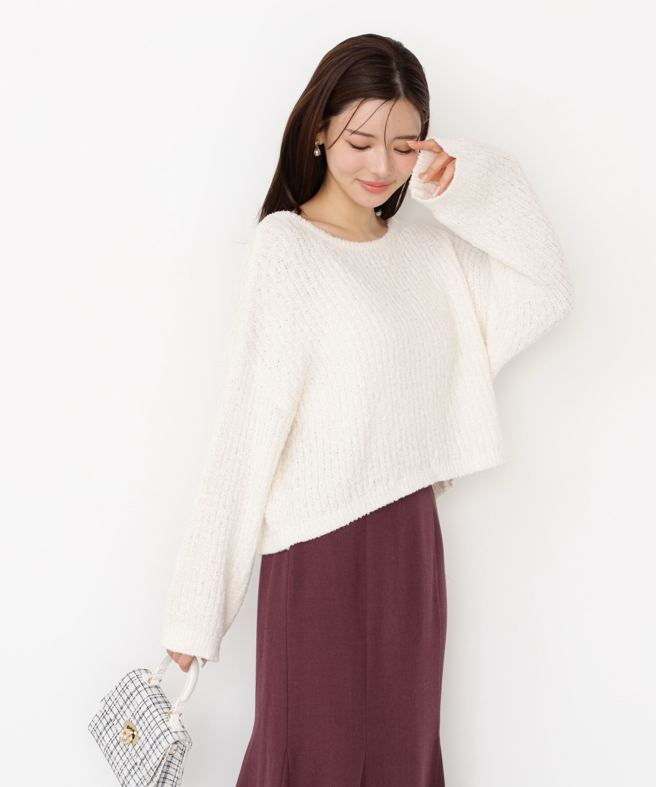 PROPORTION BODY DRESSING「フィルムモール短丈ニット 25AW」|ニット・セーター|エクリュ1