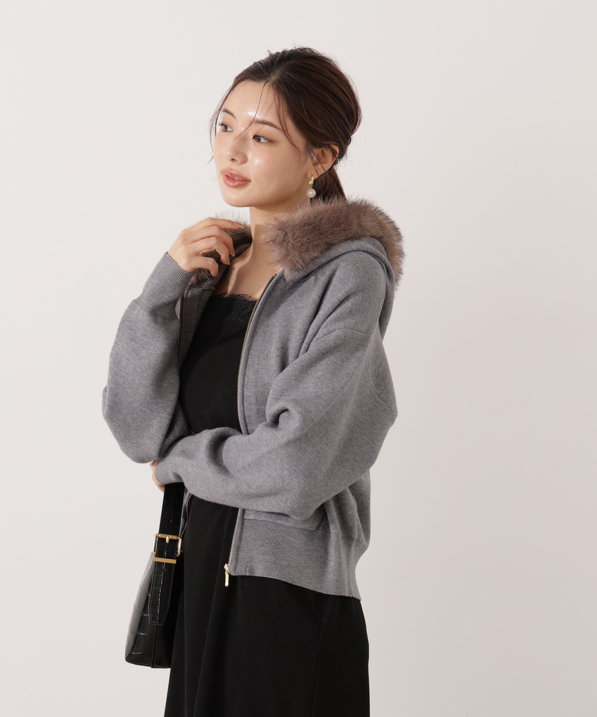 PROPORTION BODY DRESSING「エコファー付きニットパーカー 25AW」|ニット・セーター|トップグレー1