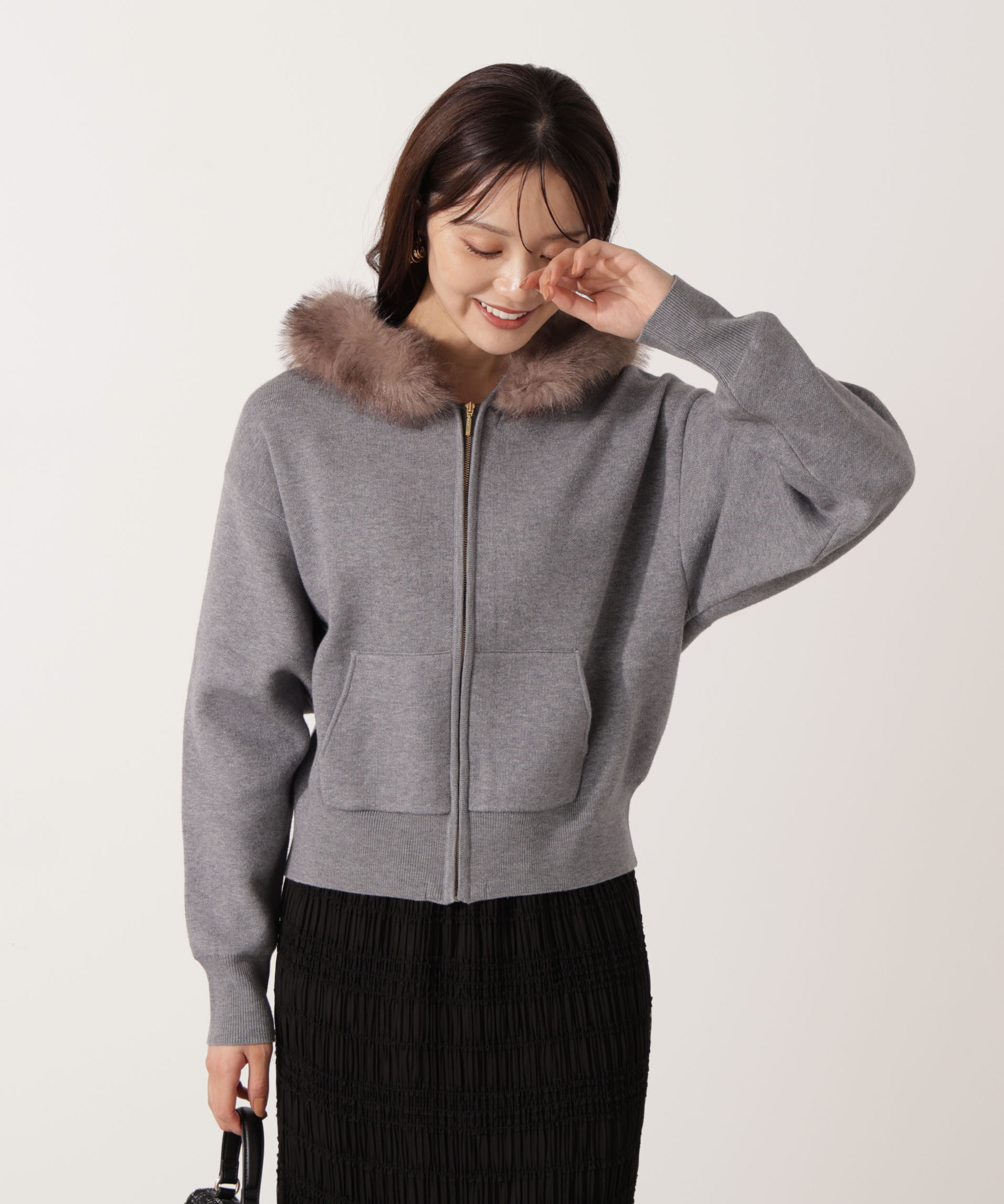 PROPORTION BODY DRESSING「エコファー付きニットパーカー 25AW」|ニット・セーター|