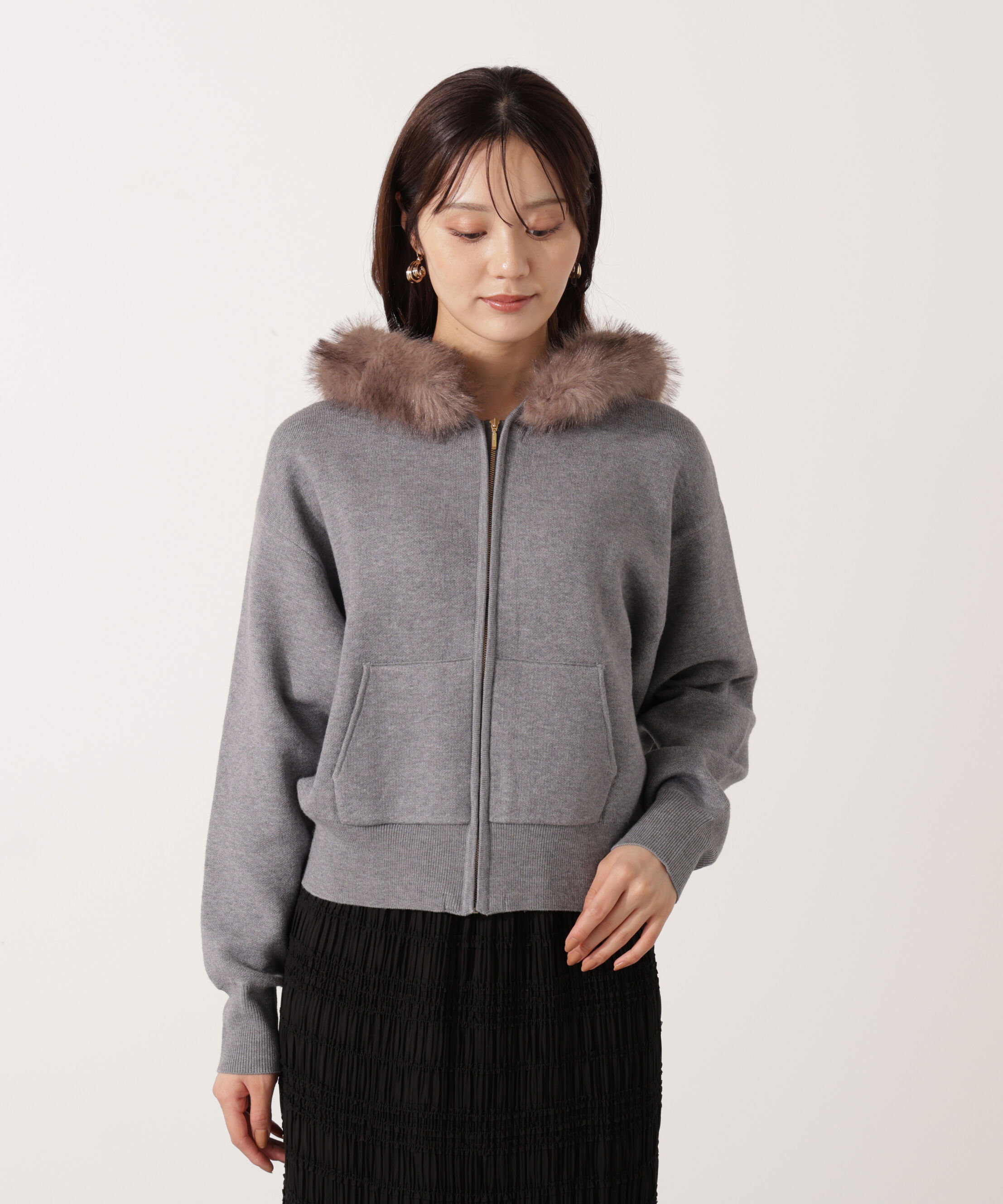 PROPORTION BODY DRESSING「エコファー付きニットパーカー 25AW」|ニット・セーター|