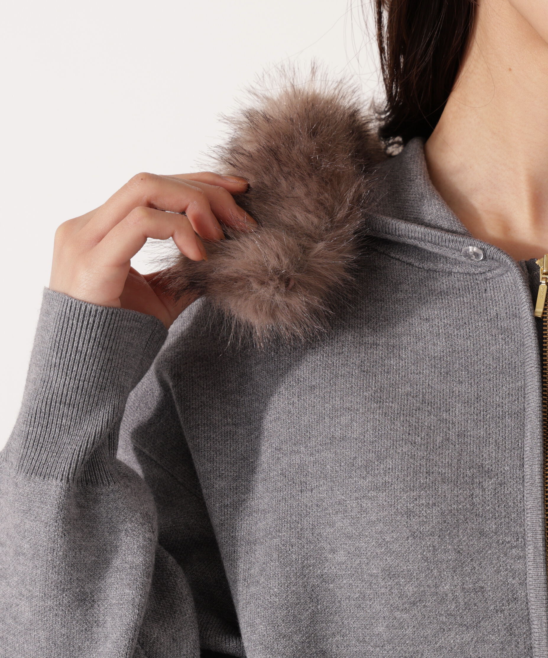 PROPORTION BODY DRESSING「エコファー付きニットパーカー 25AW」|ニット・セーター|