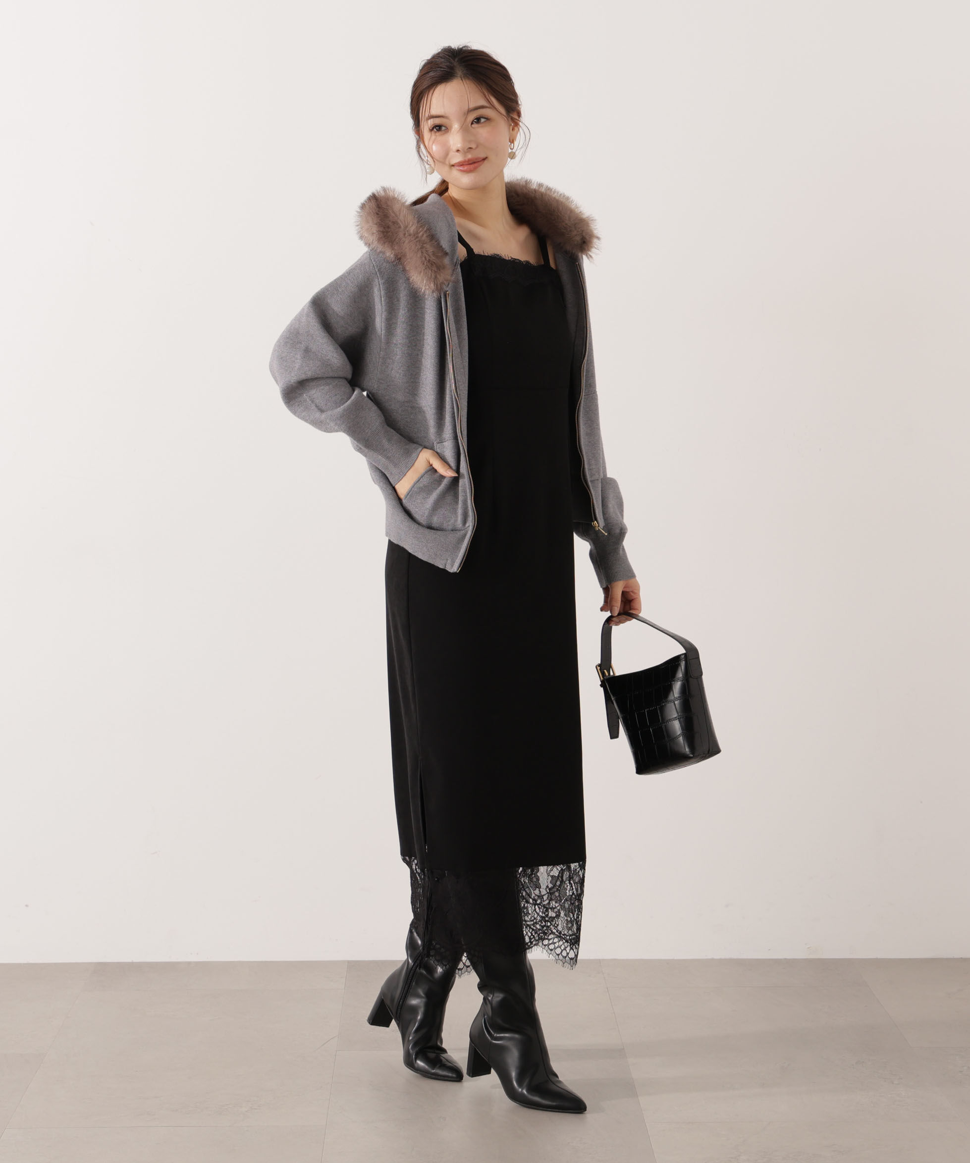 PROPORTION BODY DRESSING「エコファー付きニットパーカー 25AW」|ニット・セーター|