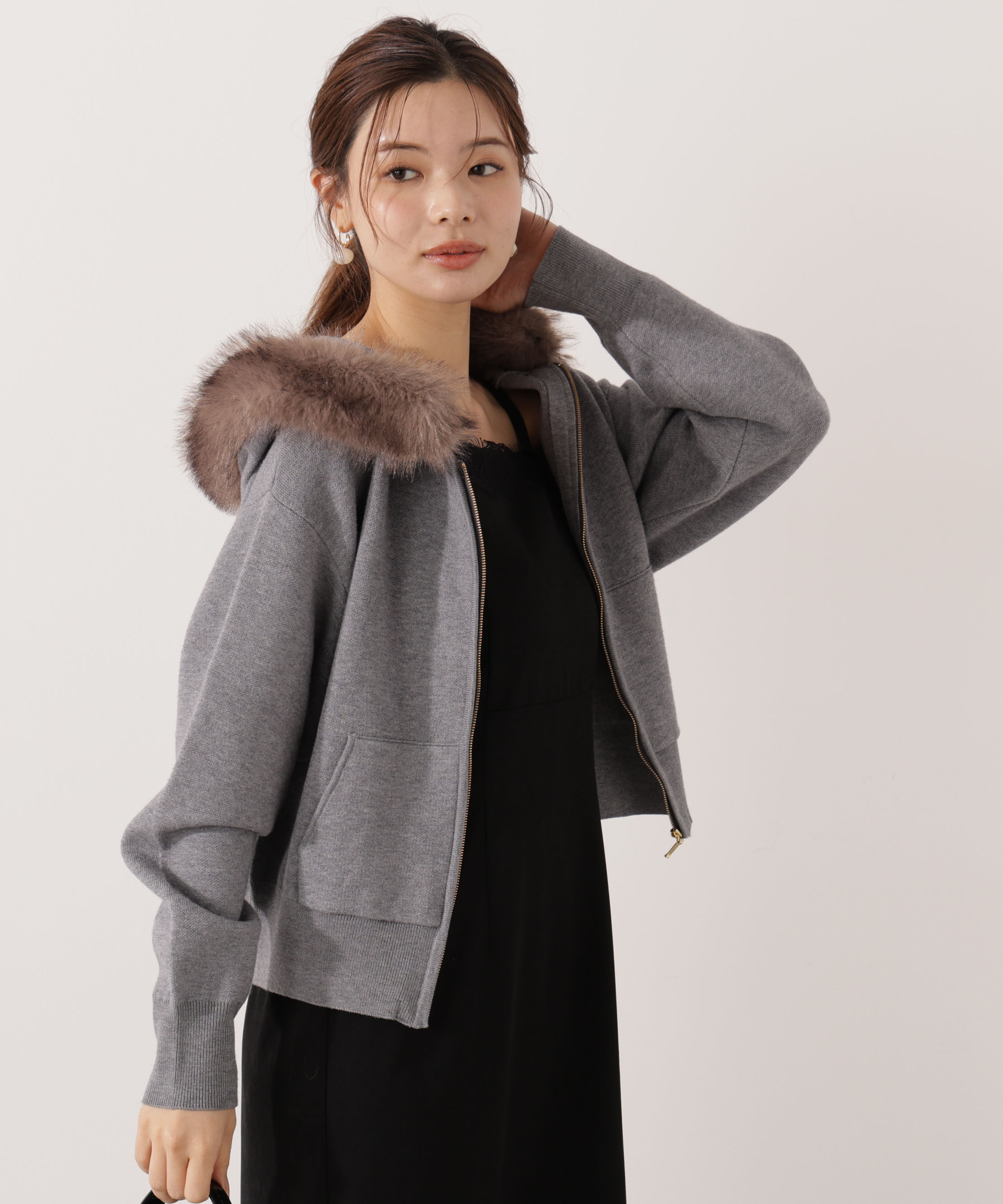 PROPORTION BODY DRESSING「エコファー付きニットパーカー 25AW」|ニット・セーター|