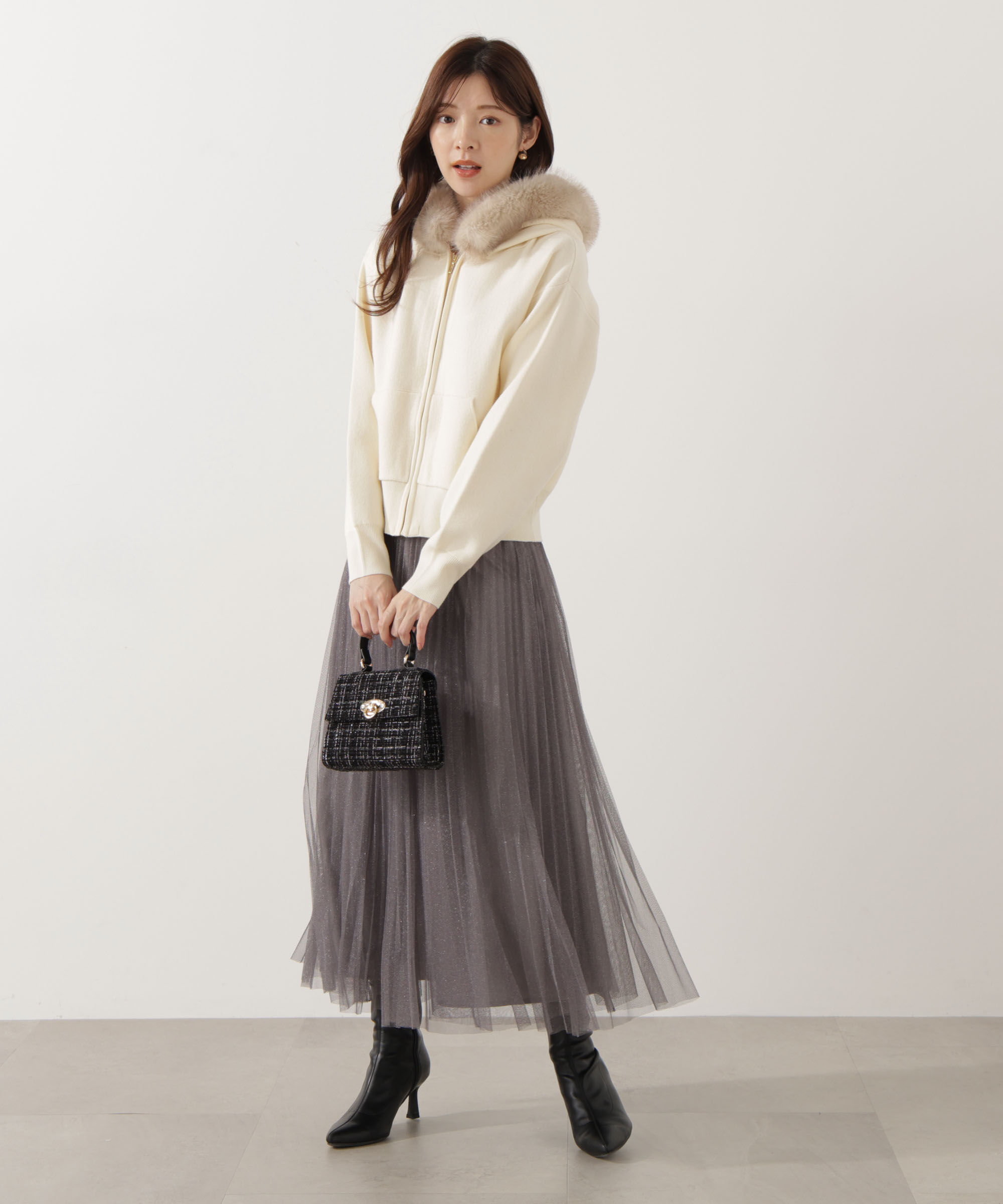 PROPORTION BODY DRESSING「エコファー付きニットパーカー 25AW」|ニット・セーター|