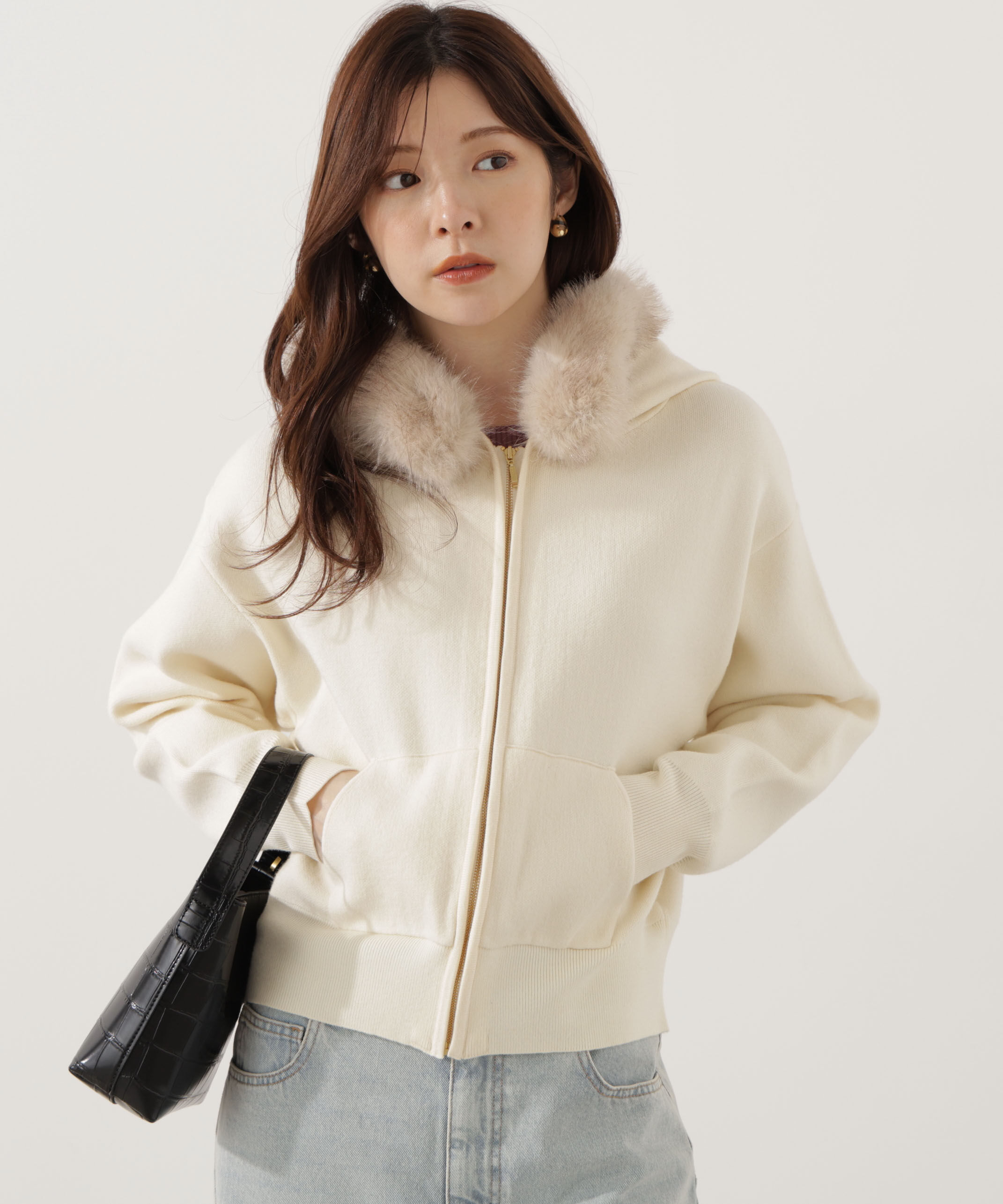 PROPORTION BODY DRESSING「エコファー付きニットパーカー 25AW」|ニット・セーター|