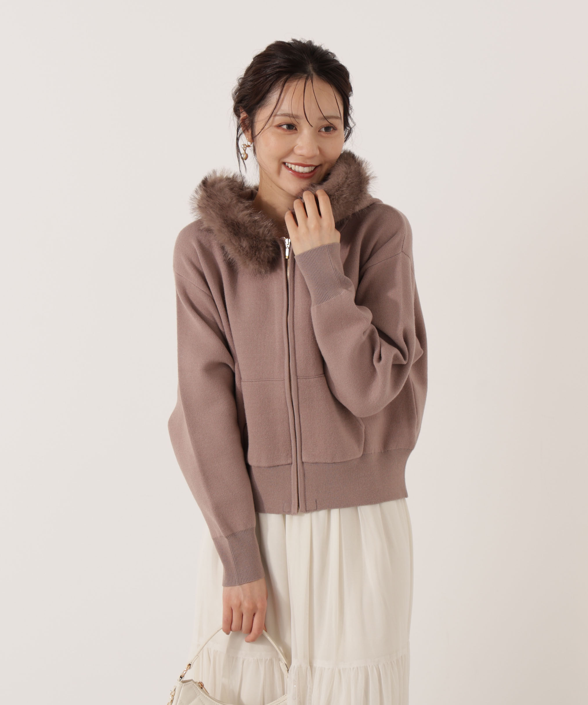 PROPORTION BODY DRESSING「エコファー付きニットパーカー 25AW」|ニット・セーター|