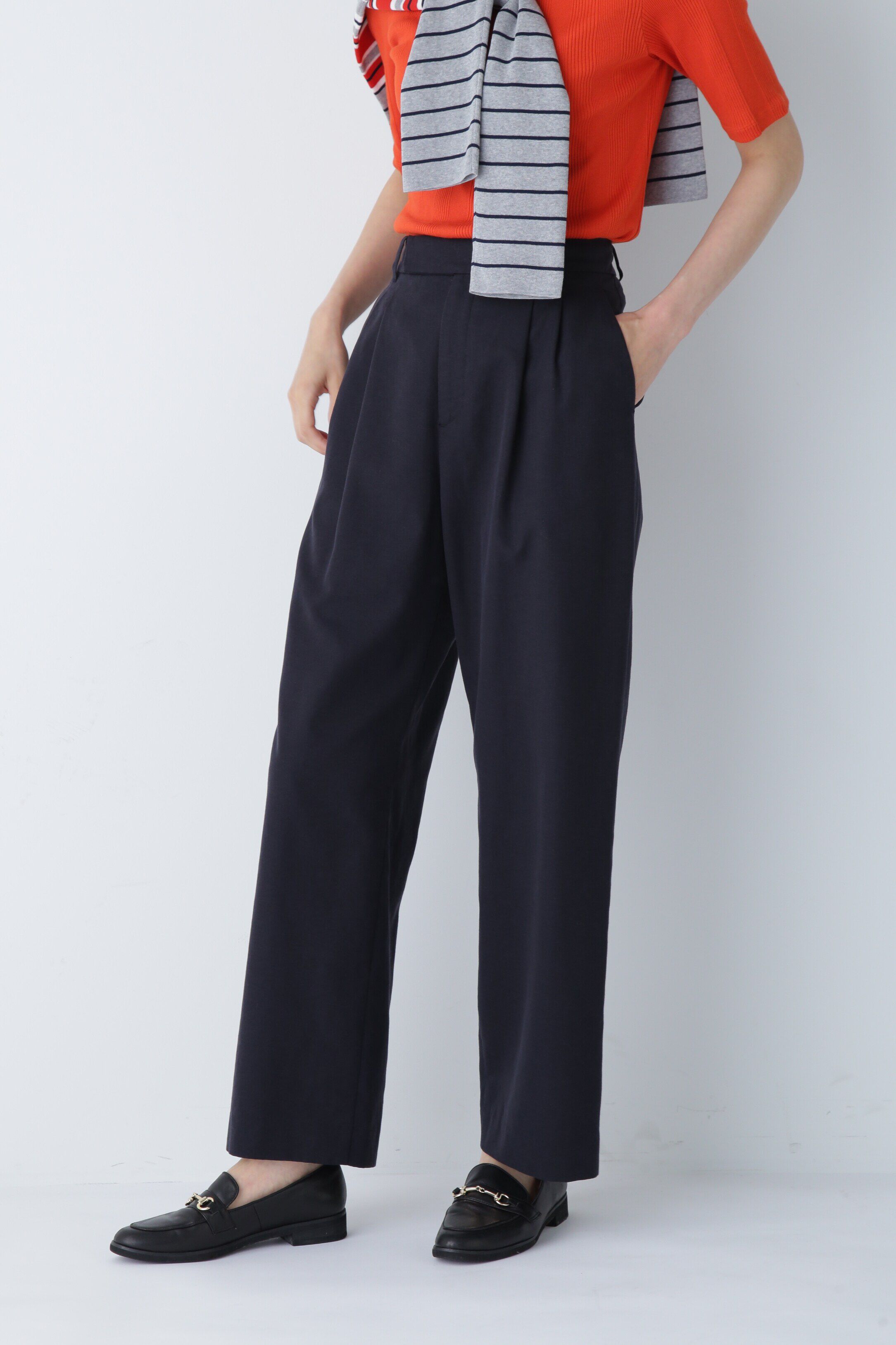  「◆タックセミワイドパンツ」|その他|ネイビー