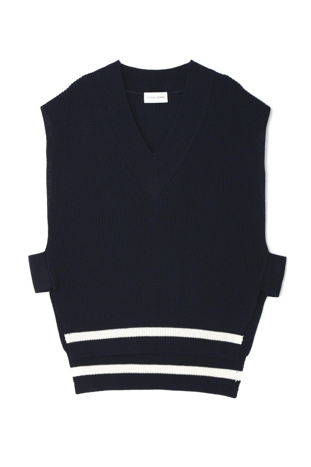  「◆ライン入りコットン片畦ニットベスト」|ニット・セーター|