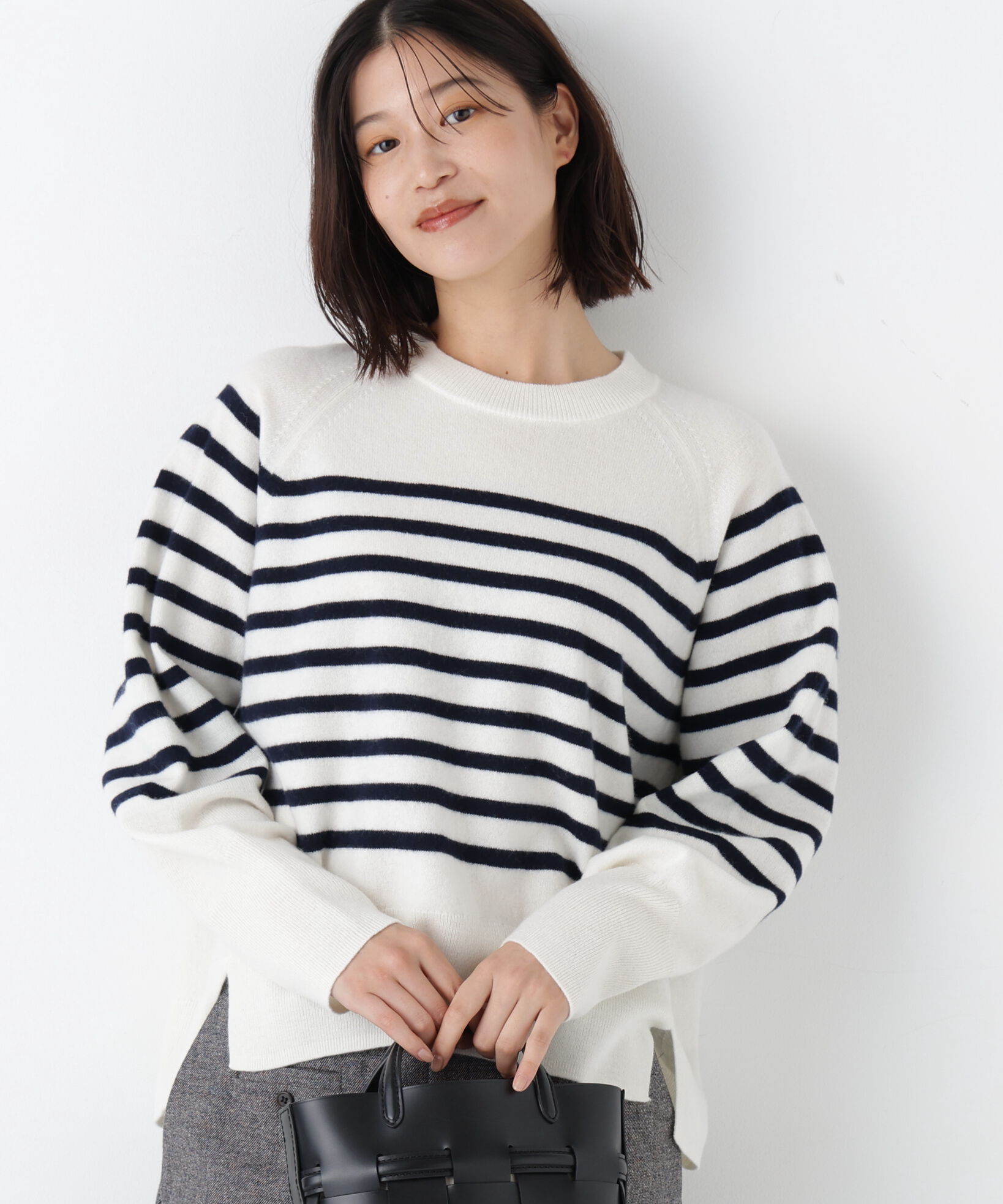  「◆ミドルゲージウールクルーネックプルオーバー」|ニット・セーター|オフxネイビー3