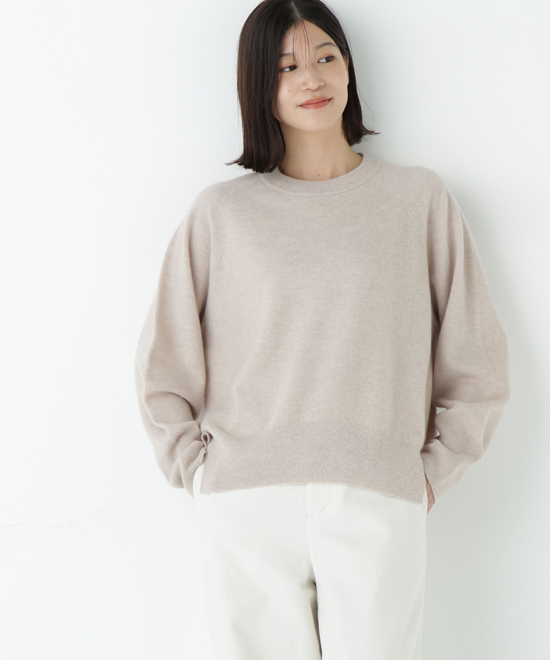  「◆ミドルゲージウールクルーネックプルオーバー」|ニット・セーター|ベージュ