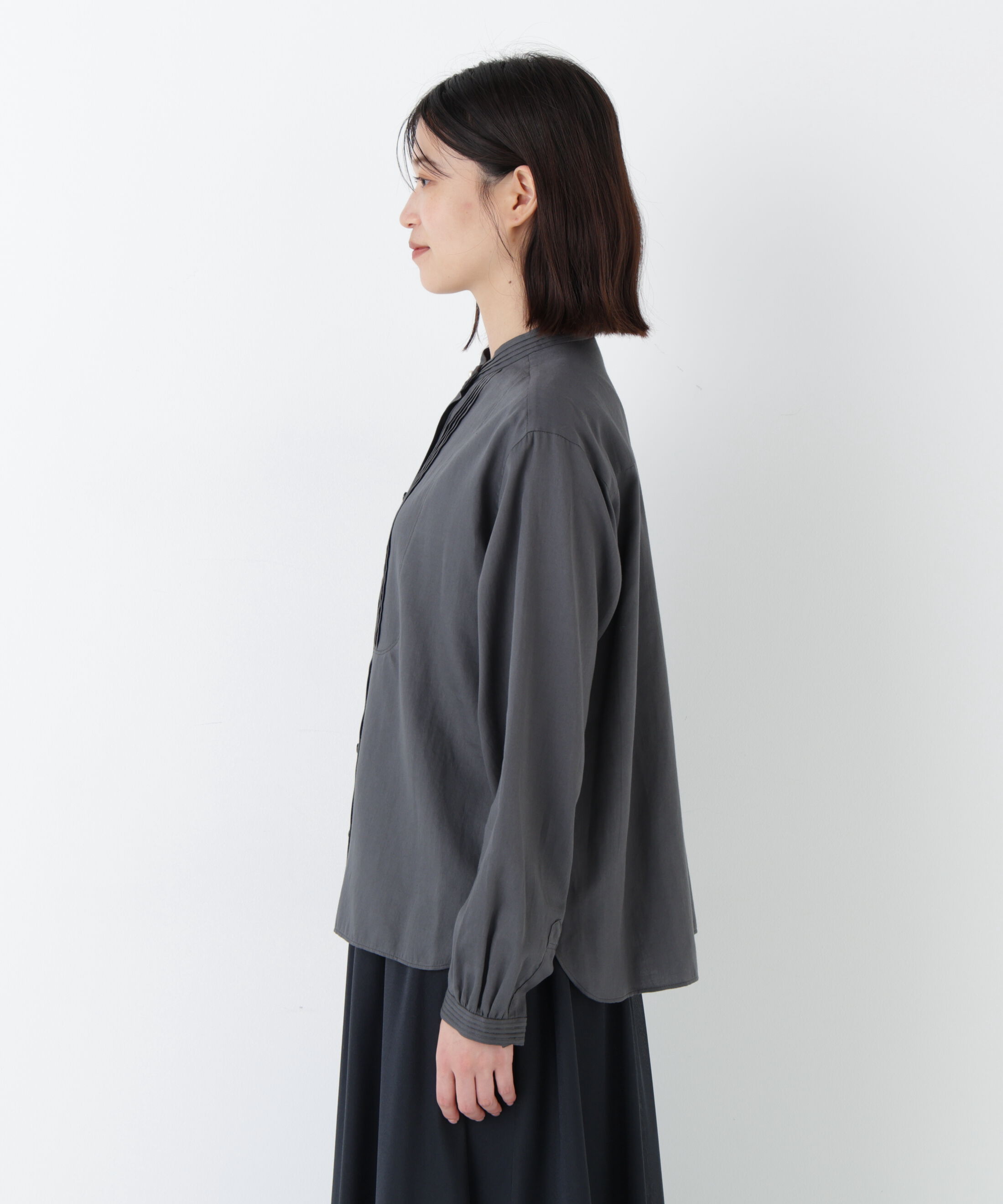  「◆ピンタックバンドカラーブラウス」|シャツ・ブラウス|