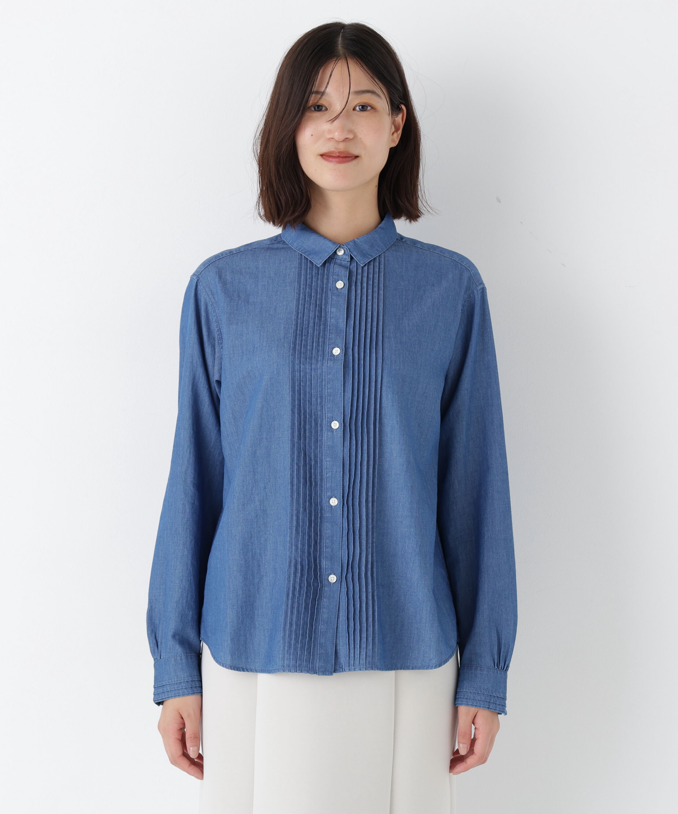  「◆ライトオンスデニムピンタックブラウス」|シャツ・ブラウス|