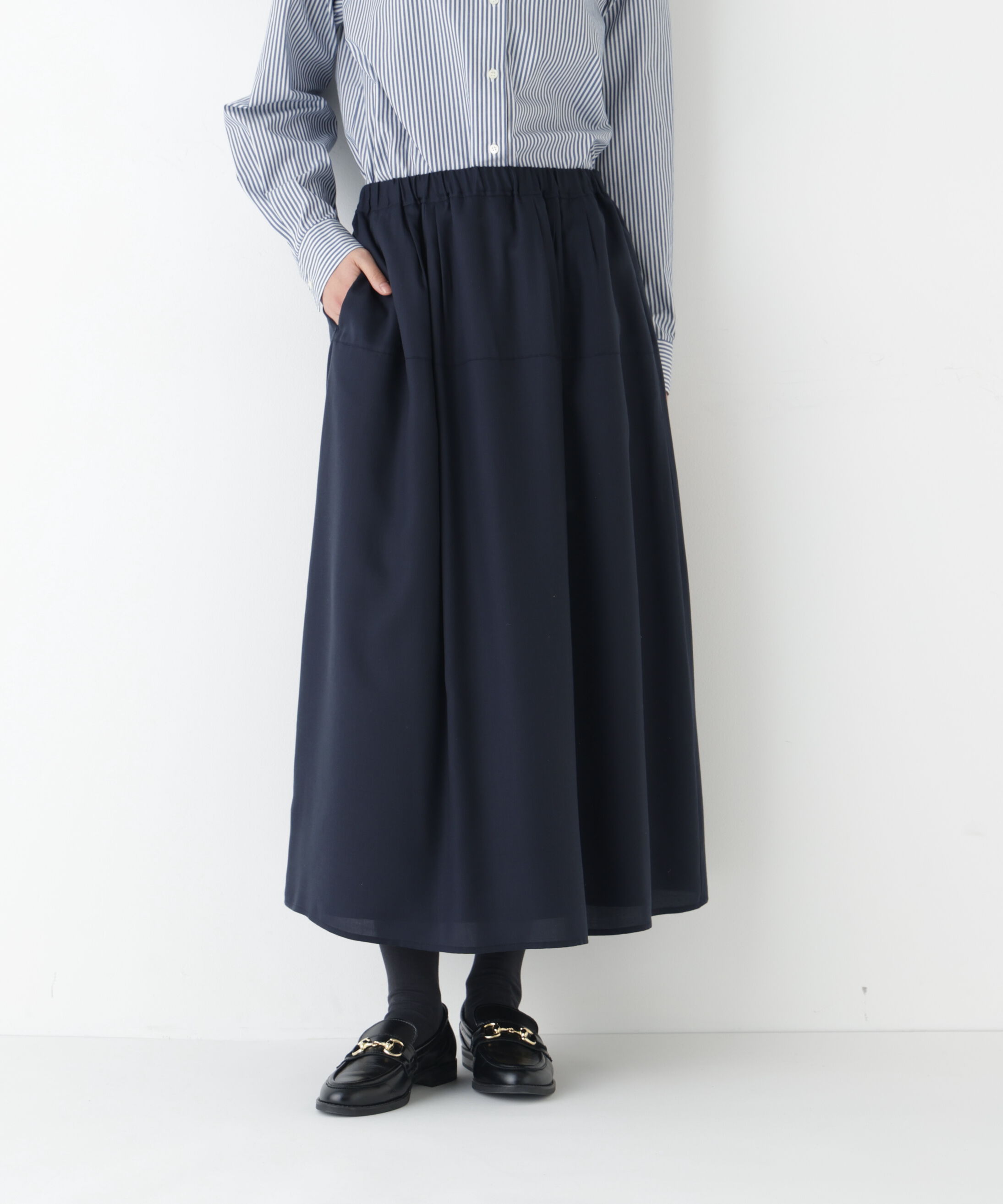  「◆変形ドットタックギャザーＳＫ」|スカート|ネイビー