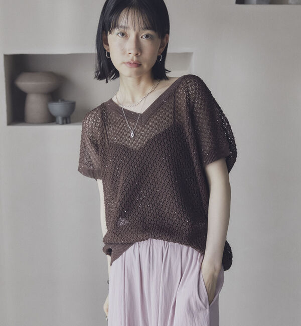 Doux archives「スパンコールメッシュニット」|ニット・セーター|