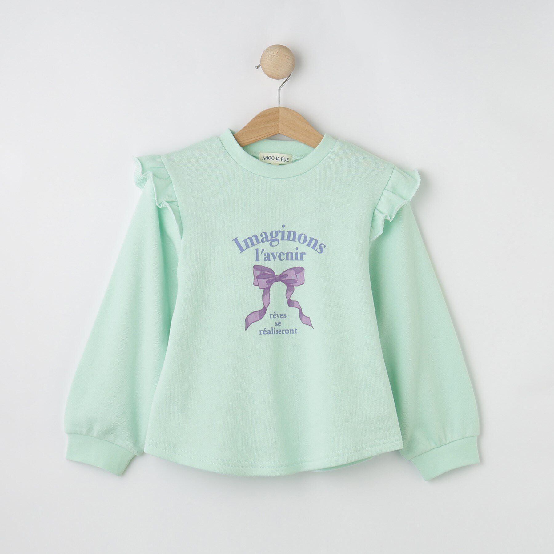 SHOO･LA･RUE「【100-120xm】肩フリルアソートプリントスウェット」|その他|ﾐﾝﾄｸﾞﾘｰﾝ(021)