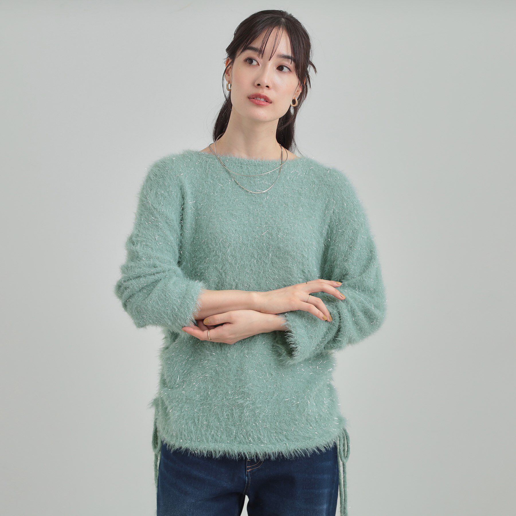 SHOO･LA･RUE「キラふわ ラメフェザー ドロストニット」|ニット・セーター|