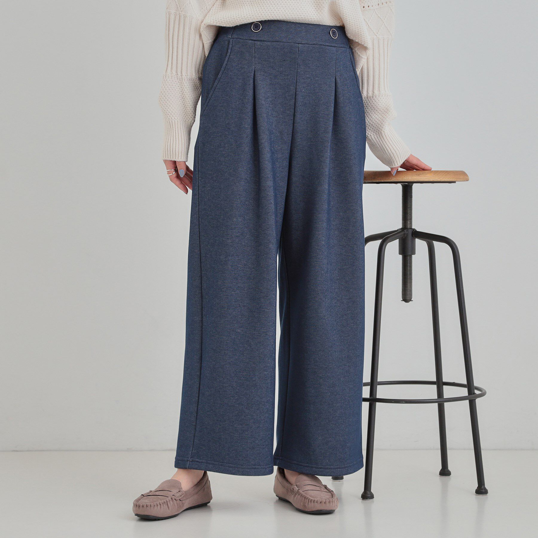 SHOO･LA･RUE「【あったか/S-LL】デニム風裏起毛ワイドパンツ」|その他|ブルー(093)